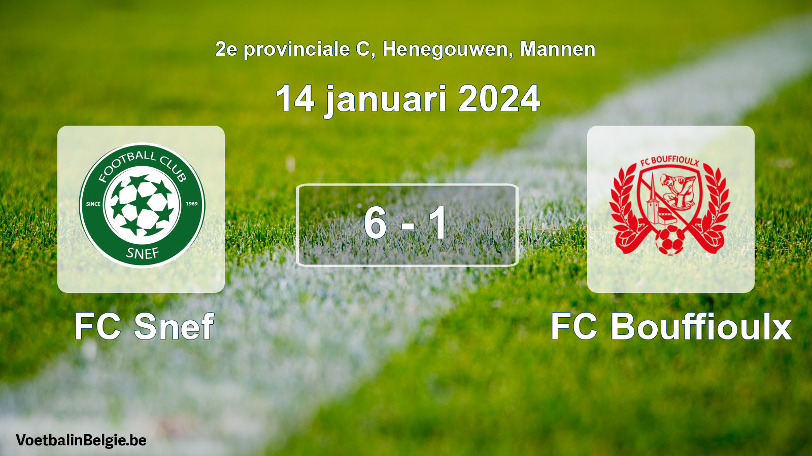 Gespeelde wedstrijd mannenvoetbal: FC Snef - FC Bouffioulx 6 - 1 (14 januari 2024)