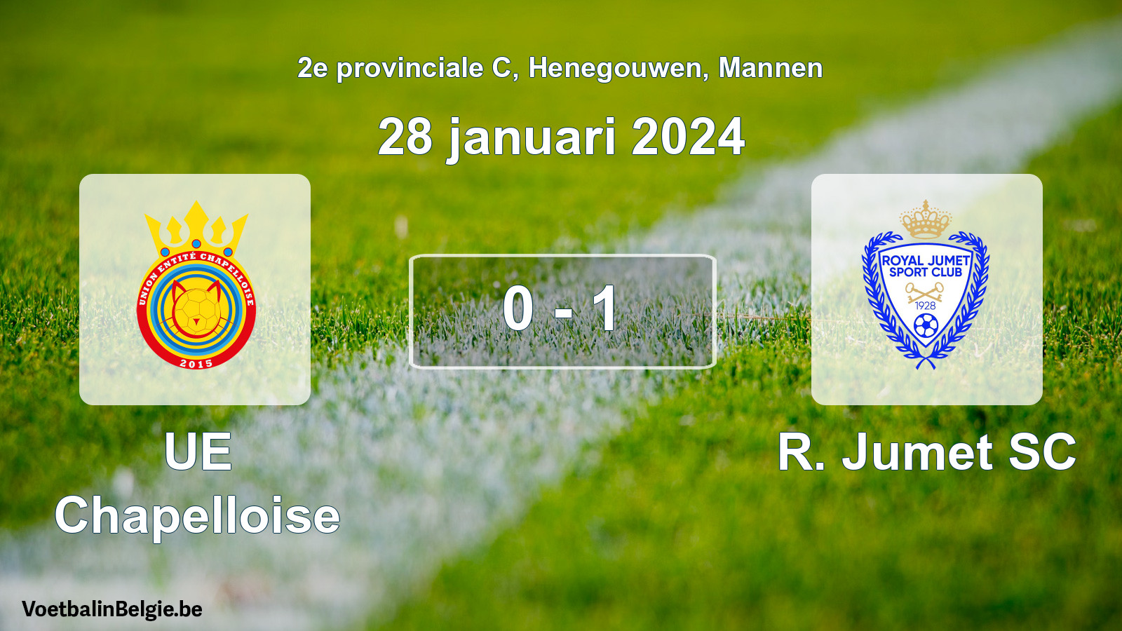 Gespeelde wedstrijd mannenvoetbal: UE Chapelloise - R. Jumet SC 0 - 1 (28 januari 2024)