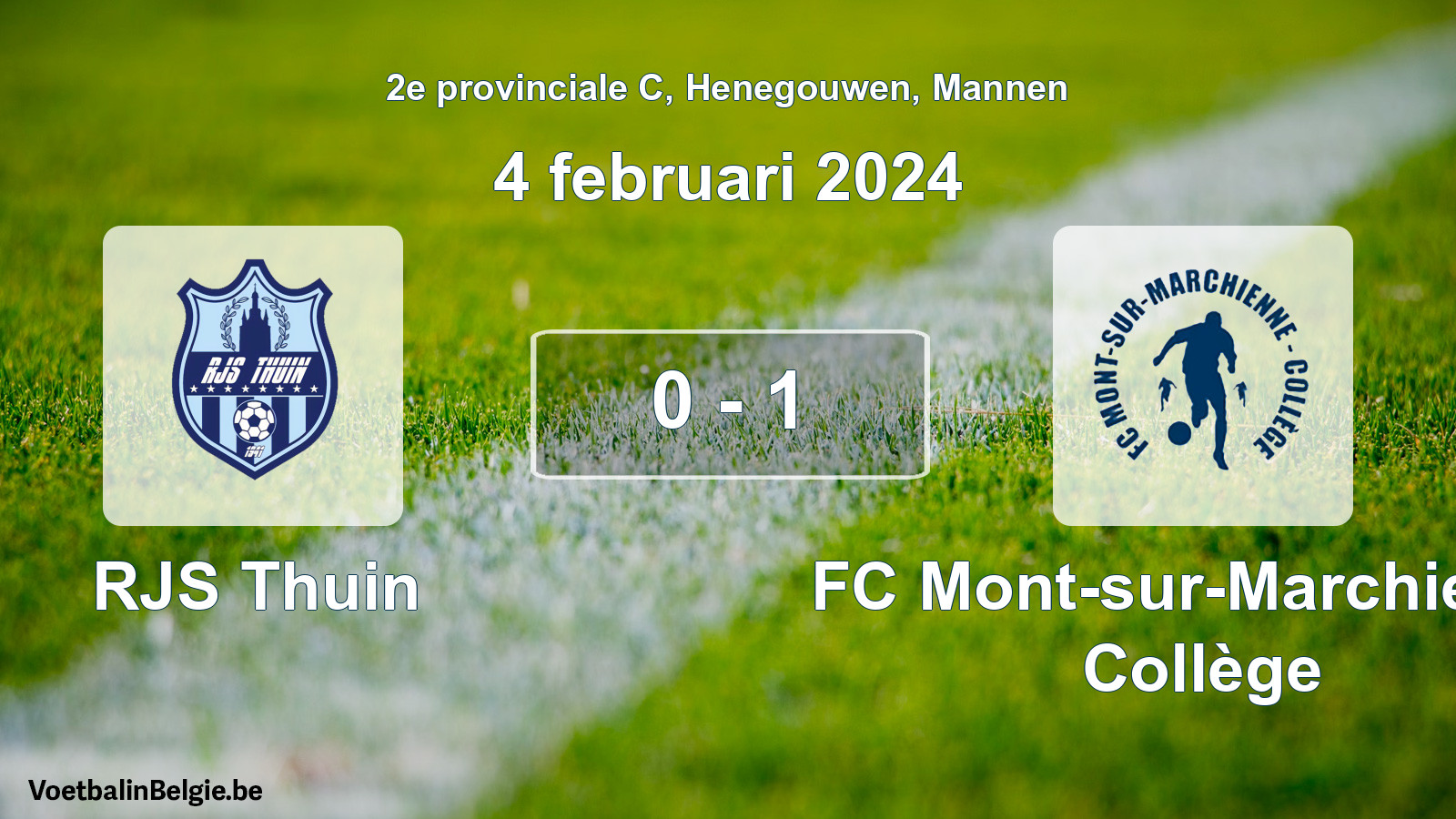 Gespeelde wedstrijd mannenvoetbal: RJS Thuin - FC Mont-sur-Marchienne Collège 0 - 1 (4 februari 2024)