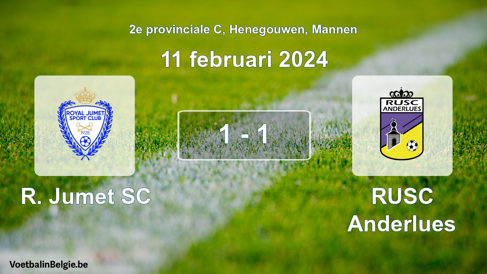 Gespeelde wedstrijd mannenvoetbal: R. Jumet SC - RUSC Anderlues 1 - 1 (11 februari 2024)