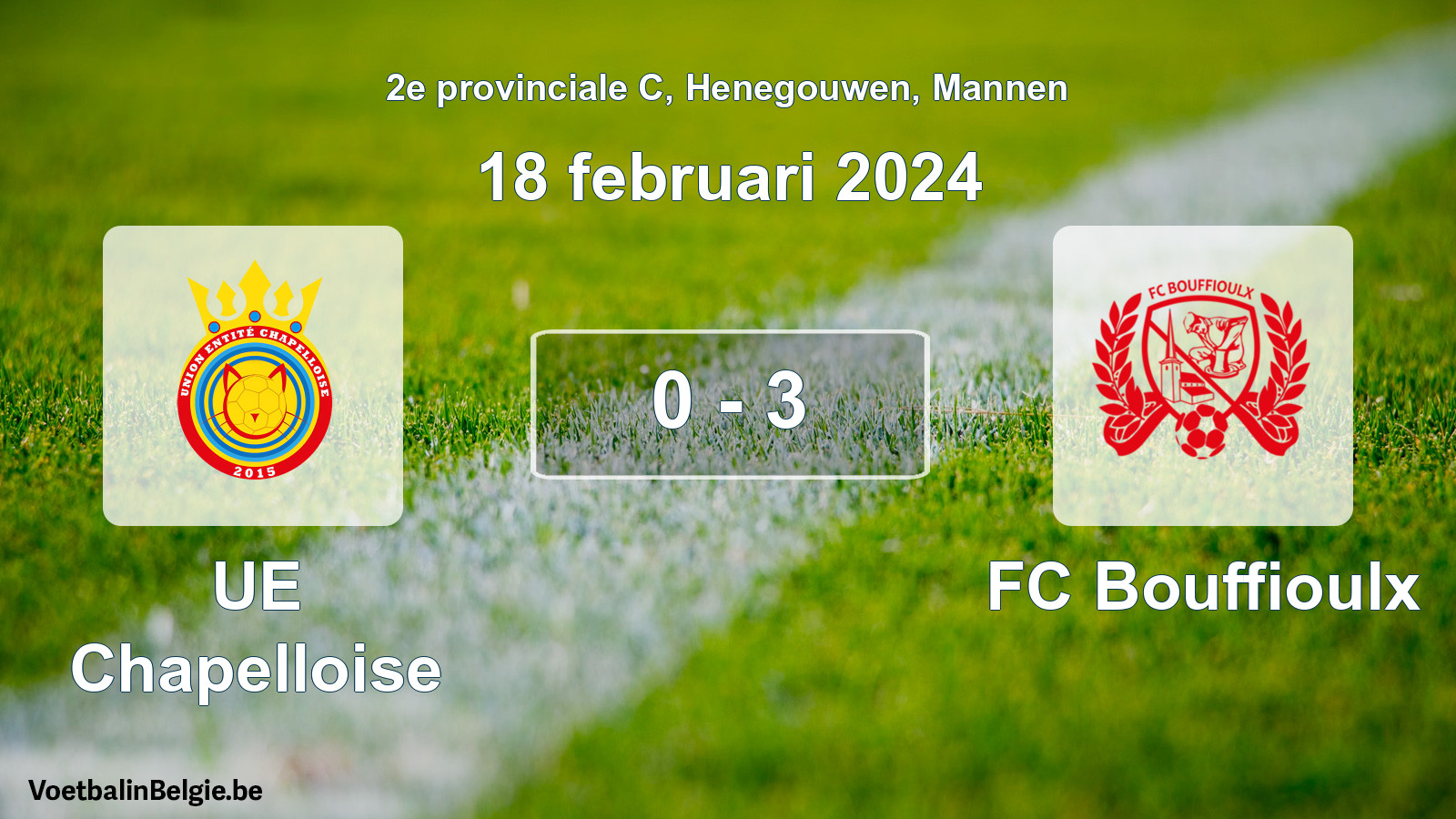 Gespeelde wedstrijd mannenvoetbal: UE Chapelloise - FC Bouffioulx 0 - 3 (18 februari 2024)
