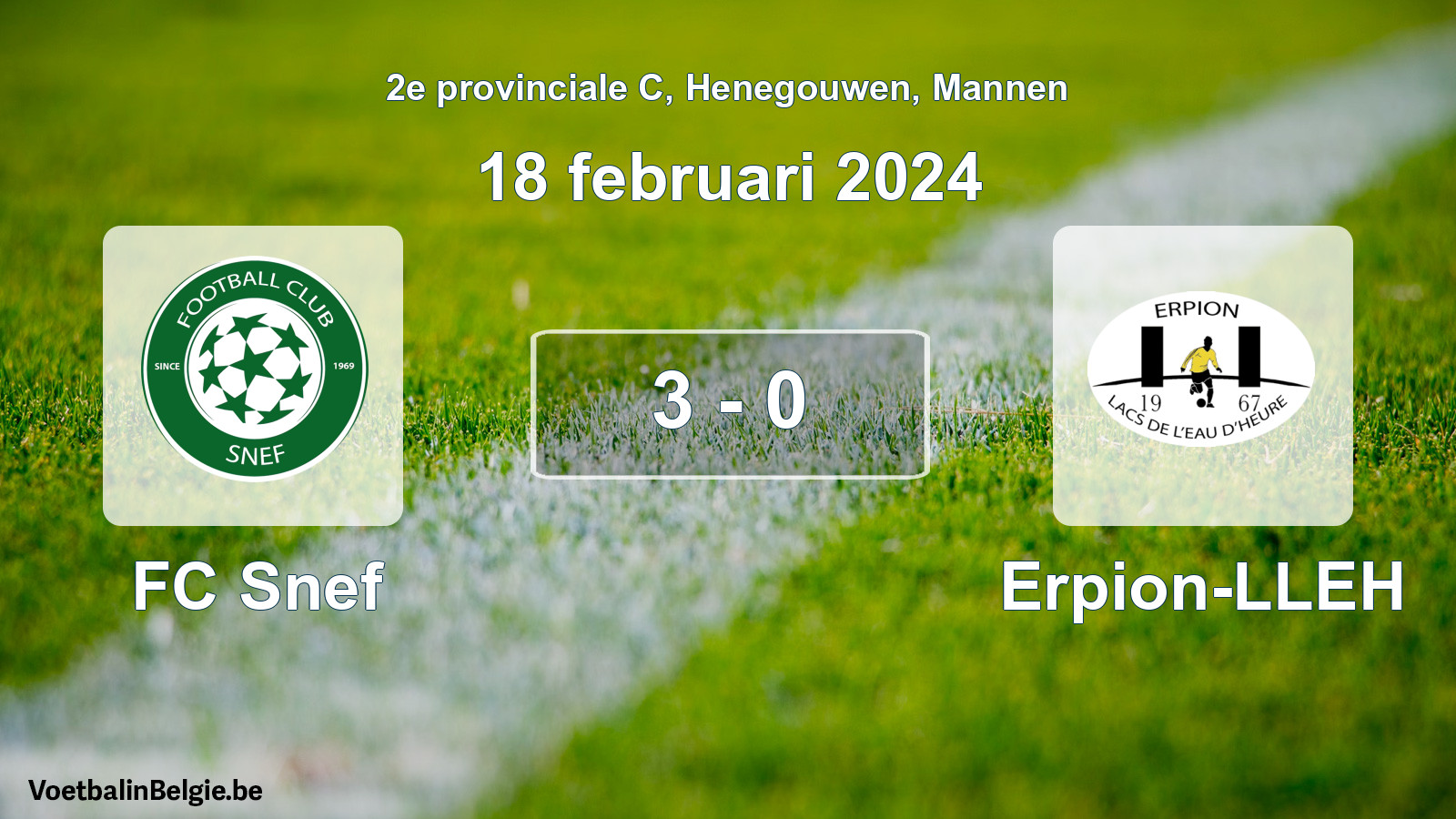 Gespeelde wedstrijd mannenvoetbal: FC Snef - Erpion-LLEH 3 - 0 (18 februari 2024)