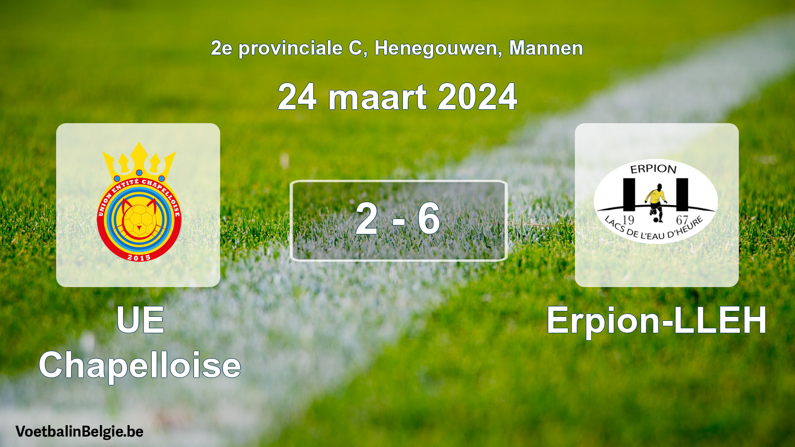 Gespeelde wedstrijd mannenvoetbal: UE Chapelloise - Erpion-LLEH 2 - 6 (24 maart 2024)