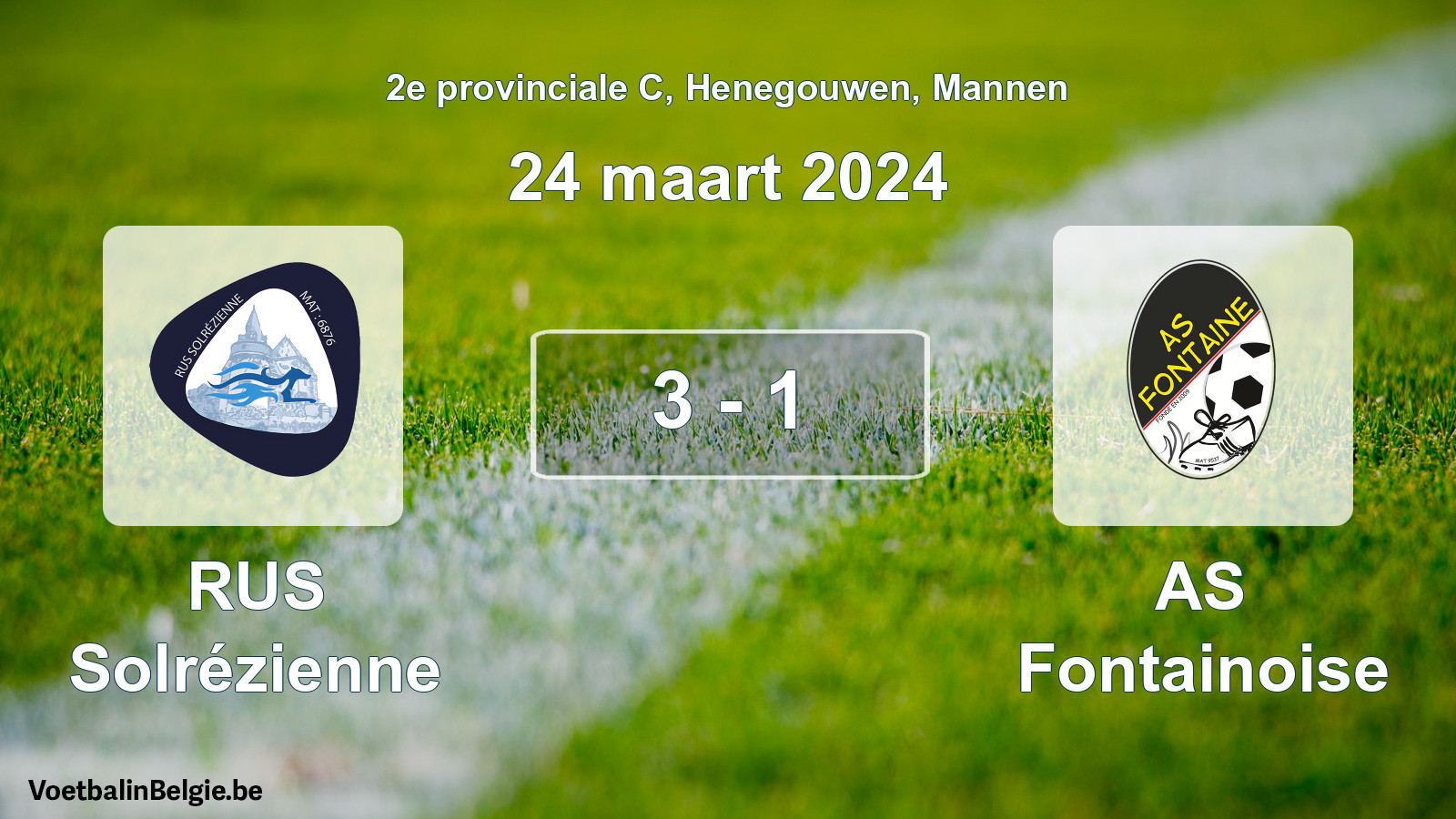 Gespeelde wedstrijd mannenvoetbal: RUS Solrézienne - AS Fontainoise 3 - 1 (24 maart 2024)