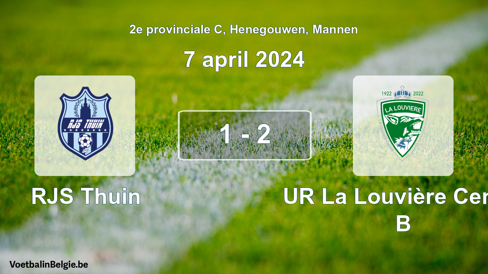 Gespeelde wedstrijd mannenvoetbal: RJS Thuin - UR La Louvière Centre B 1 - 2 (7 april 2024)