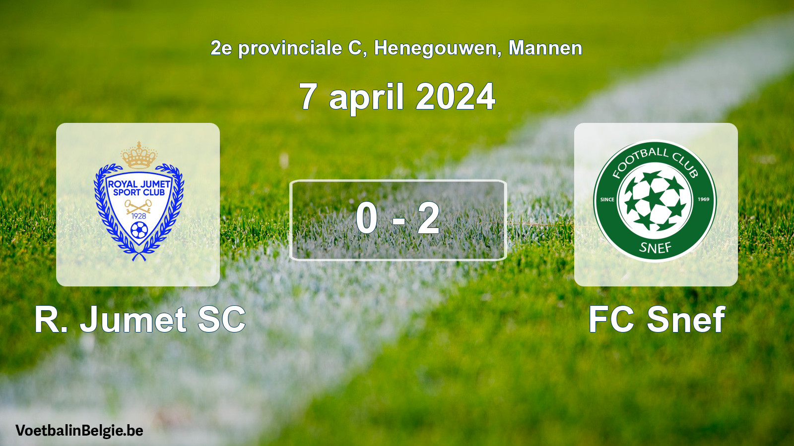 Gespeelde wedstrijd mannenvoetbal: R. Jumet SC - FC Snef 0 - 2 (7 april 2024)