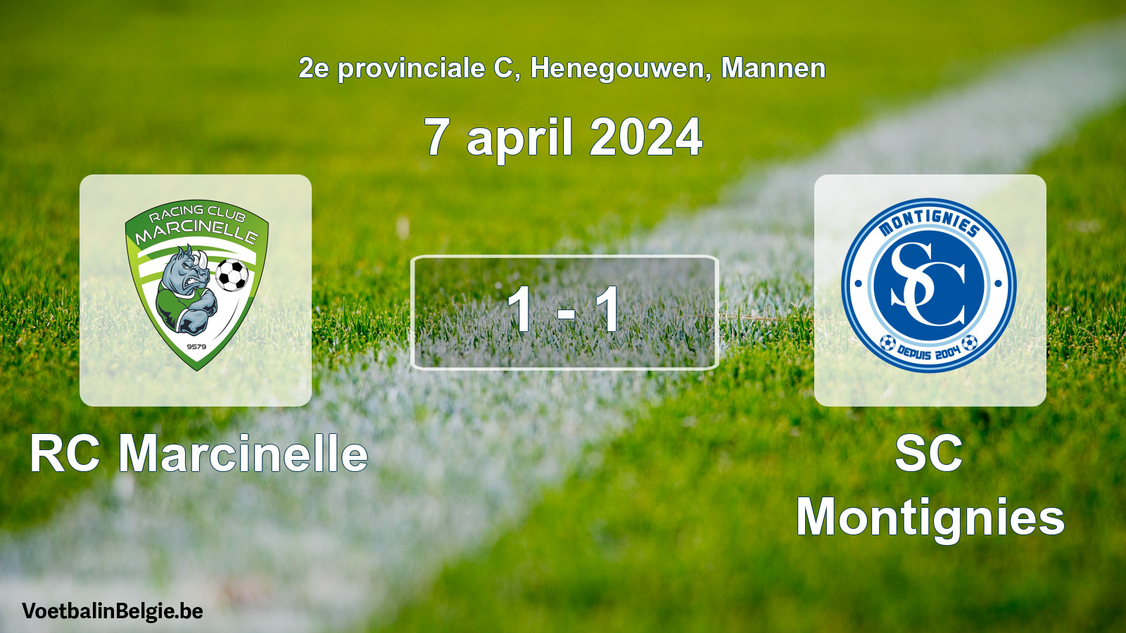 Gespeelde wedstrijd mannenvoetbal: RC Marcinelle - SC Montignies 1 - 1 (7 april 2024)