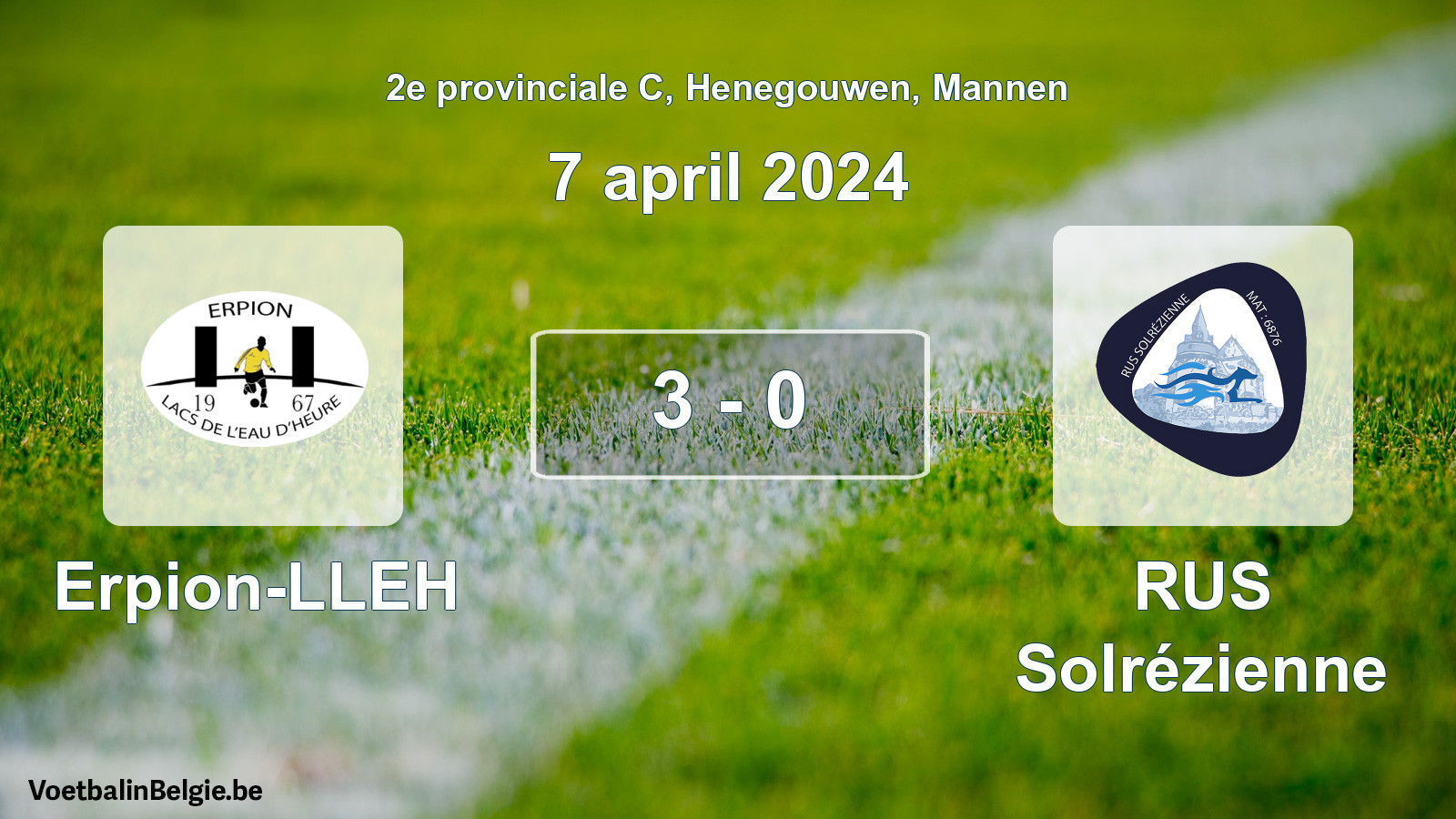 Gespeelde wedstrijd mannenvoetbal: Erpion-LLEH - RUS Solrézienne 3 - 0 (7 april 2024)