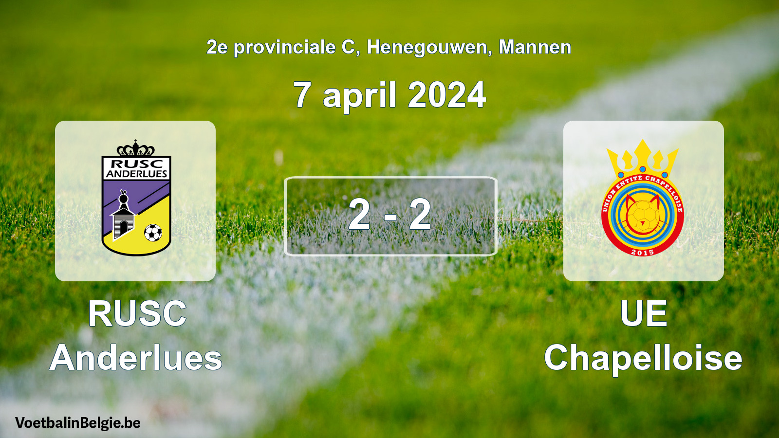 Gespeelde wedstrijd mannenvoetbal: RUSC Anderlues - UE Chapelloise 2 - 2 (7 april 2024)
