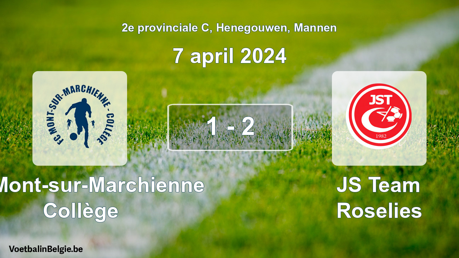 Gespeelde wedstrijd mannenvoetbal: FC Mont-sur-Marchienne Collège - JS Team Roselies 1 - 2 (7 april 2024)