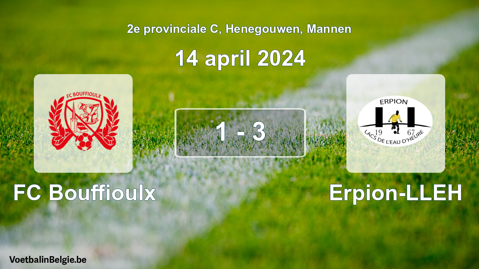 Gespeelde wedstrijd mannenvoetbal: FC Bouffioulx - Erpion-LLEH 1 - 3 (14 april 2024)