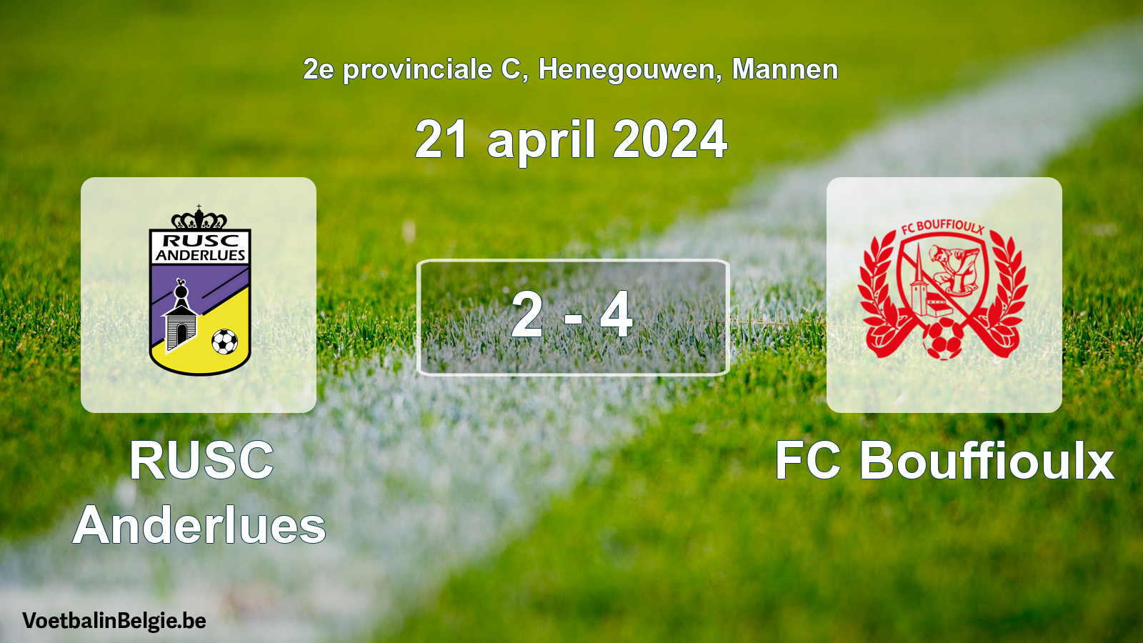 Gespeelde wedstrijd mannenvoetbal: RUSC Anderlues - FC Bouffioulx 2 - 4 (21 april 2024)