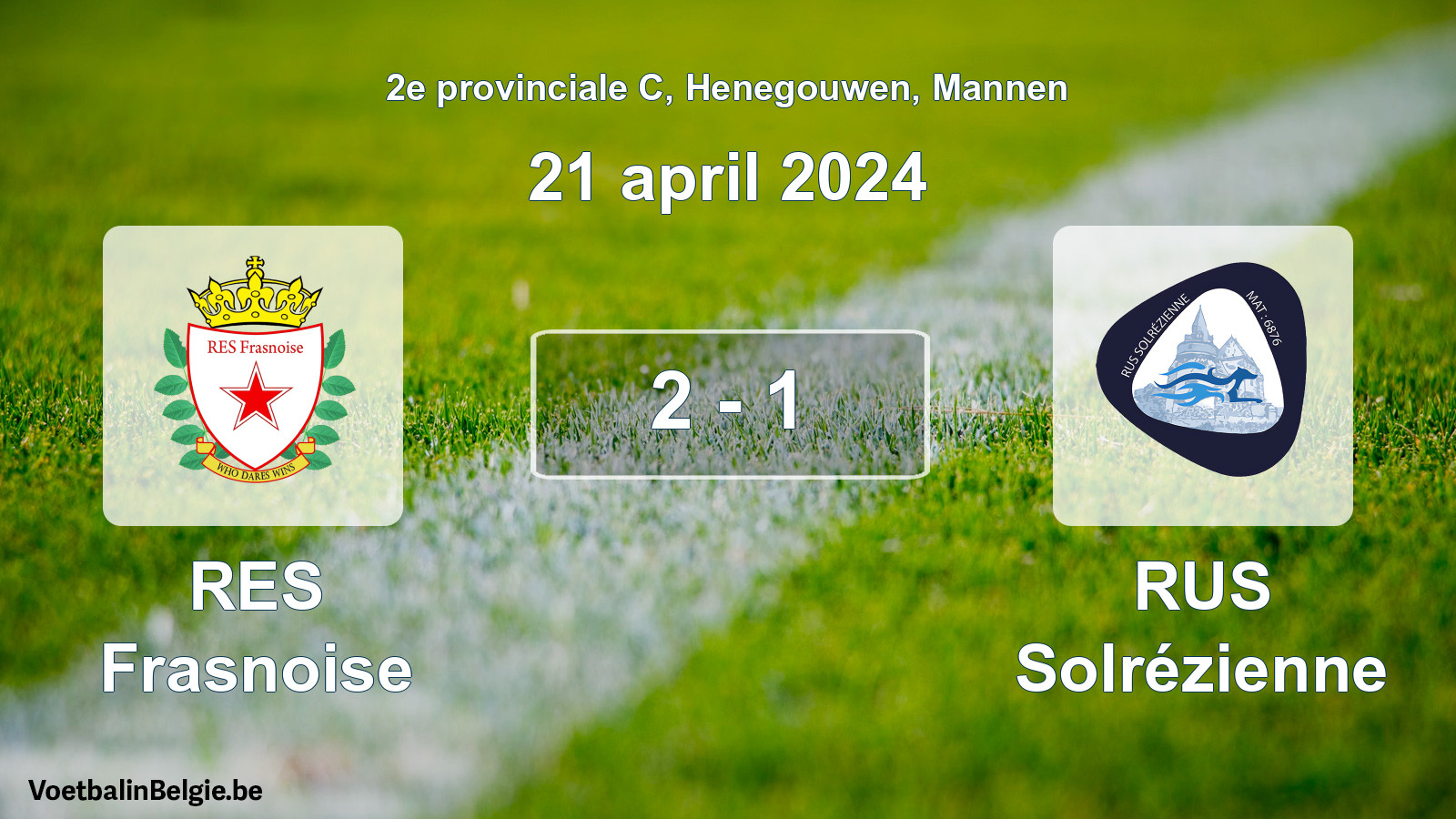 Gespeelde wedstrijd mannenvoetbal: RES Frasnoise - RUS Solrézienne 2 - 1 (21 april 2024)