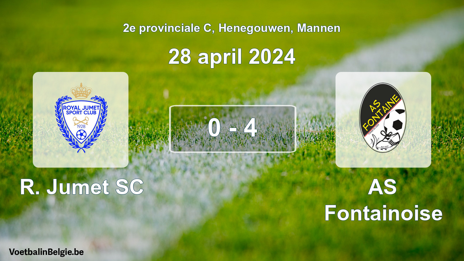 Gespeelde wedstrijd mannenvoetbal: R. Jumet SC - AS Fontainoise 0 - 4 (28 april 2024)