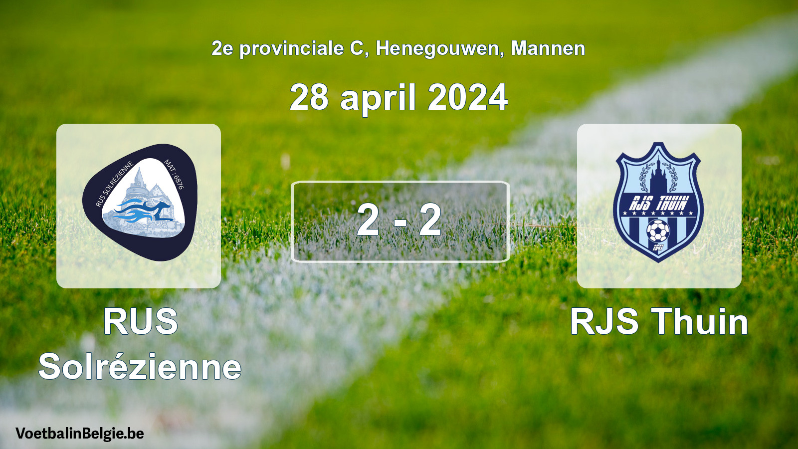 Gespeelde wedstrijd mannenvoetbal: RUS Solrézienne - RJS Thuin 2 - 2 (28 april 2024)