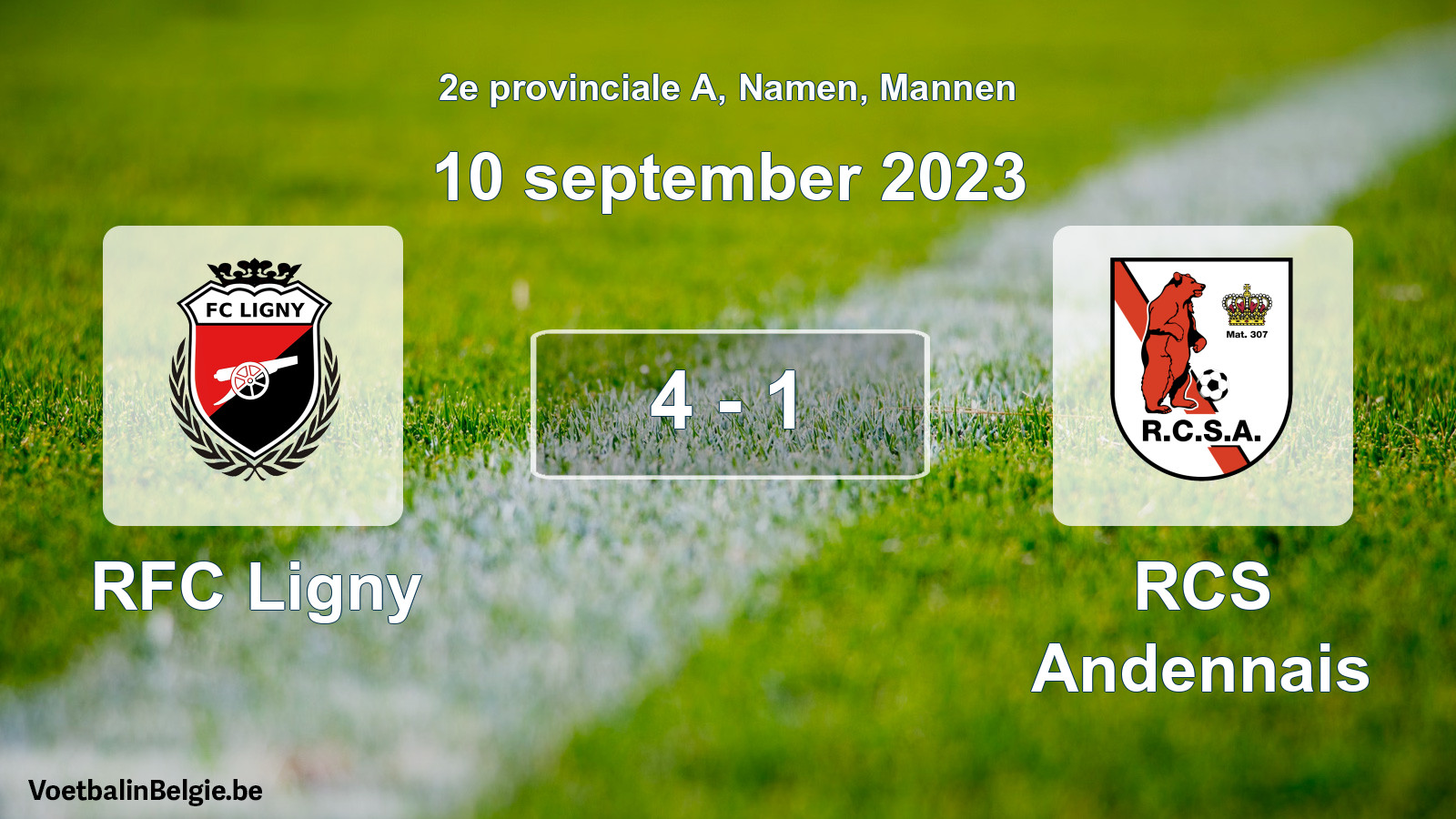 Gespeelde wedstrijd mannenvoetbal: RFC Ligny - RCS Andennais 4 - 1 (10 september 2023)