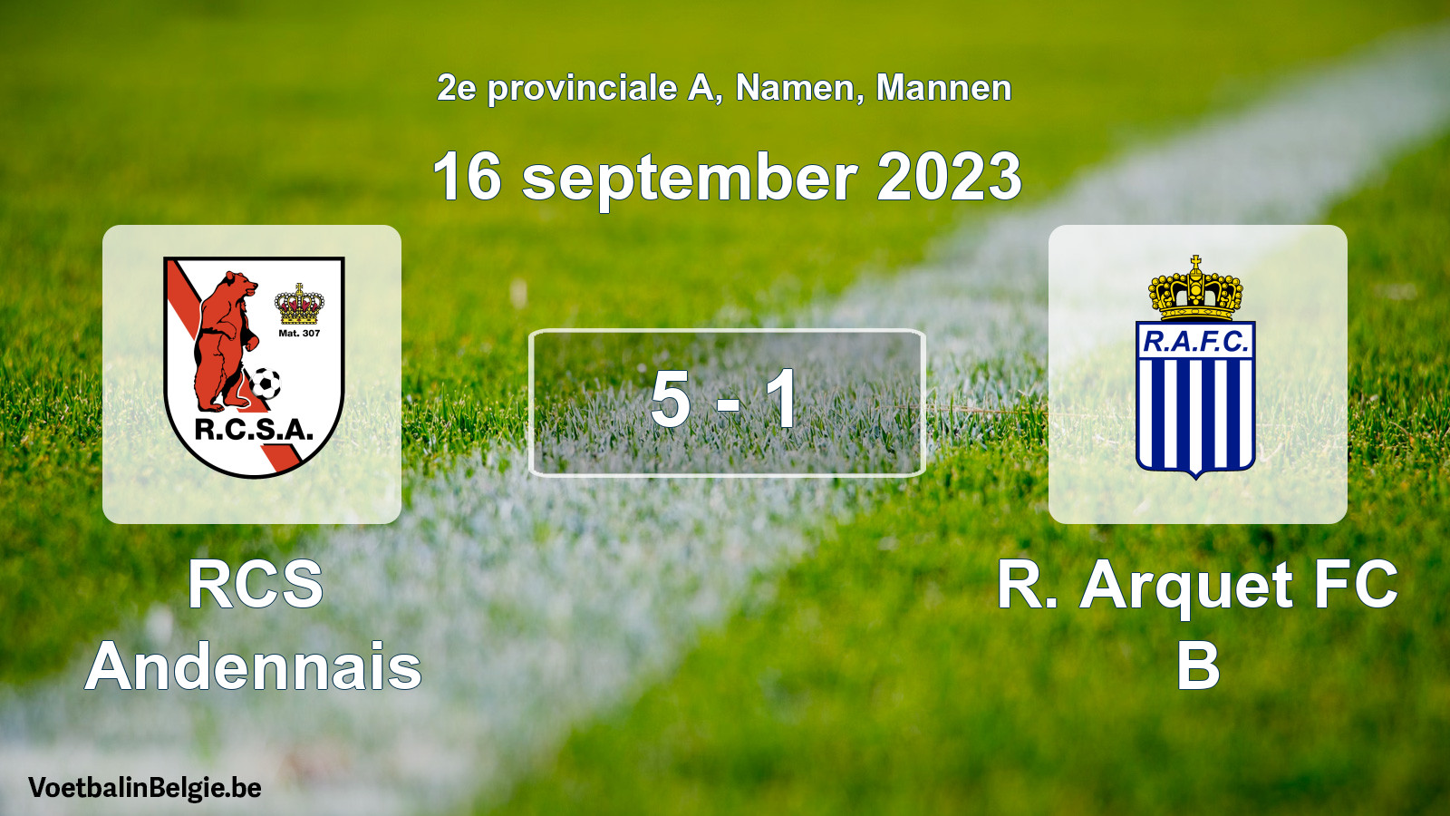 Gespeelde wedstrijd mannenvoetbal: RCS Andennais - R. Arquet FC B 5 - 1 (16 september 2023)