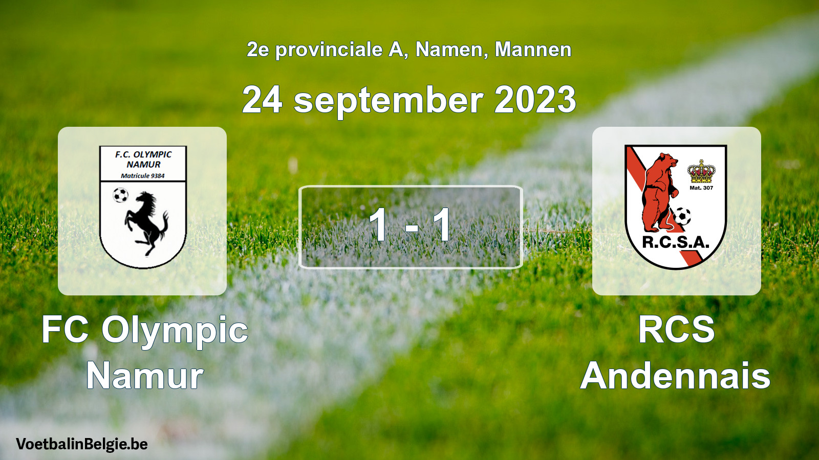 Gespeelde wedstrijd mannenvoetbal: FC Olympic Namur - RCS Andennais 1 - 1 (24 september 2023)