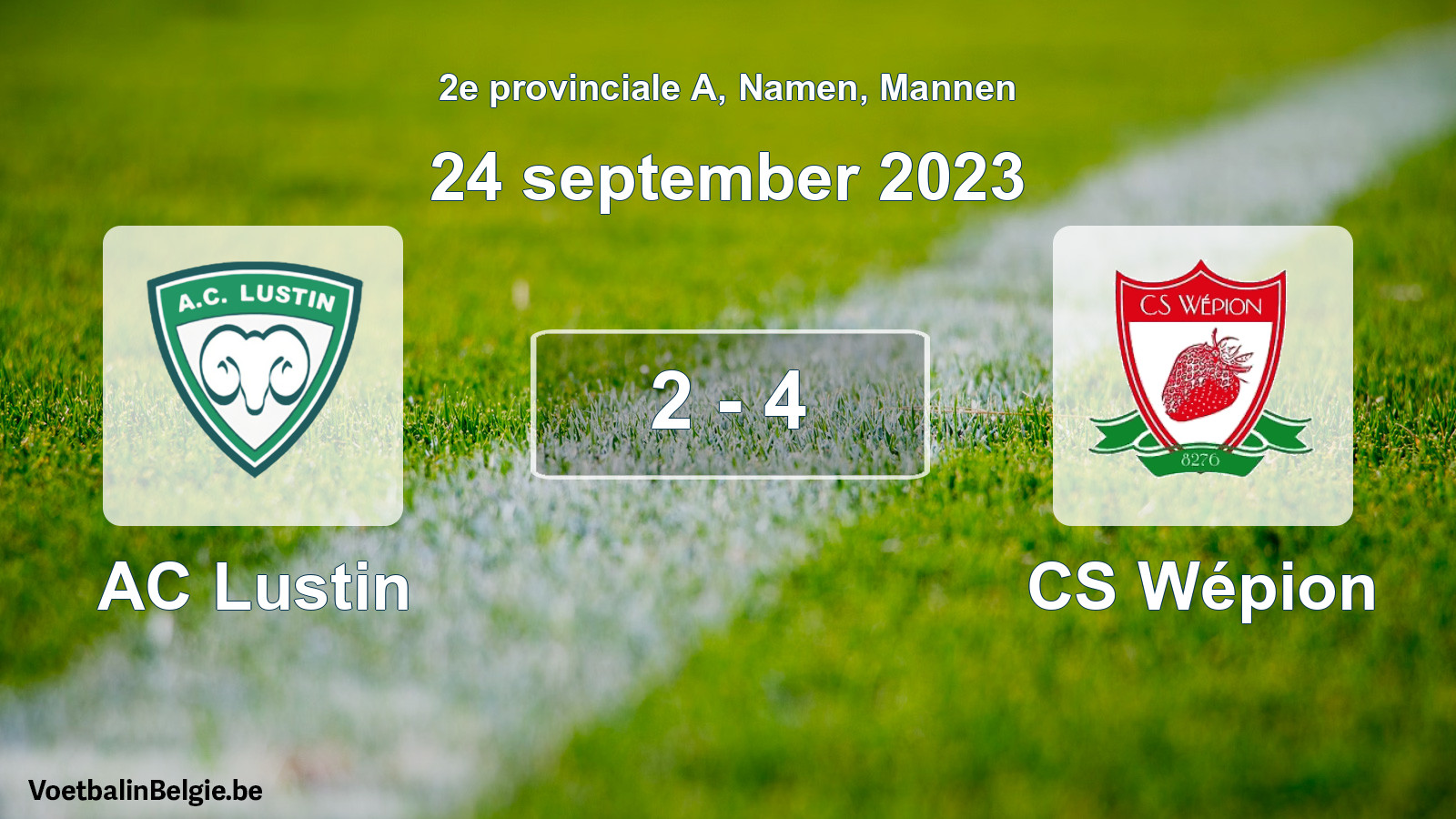 Gespeelde wedstrijd mannenvoetbal: AC Lustin - CS Wépion 2 - 4 (24 september 2023)