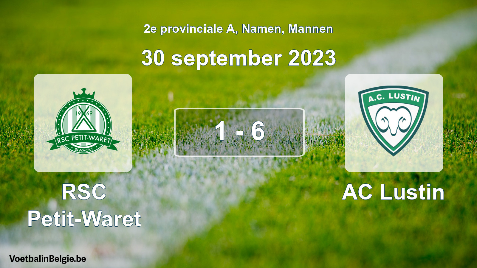 Gespeelde wedstrijd mannenvoetbal: RSC Petit-Waret - AC Lustin 1 - 6 (30 september 2023)