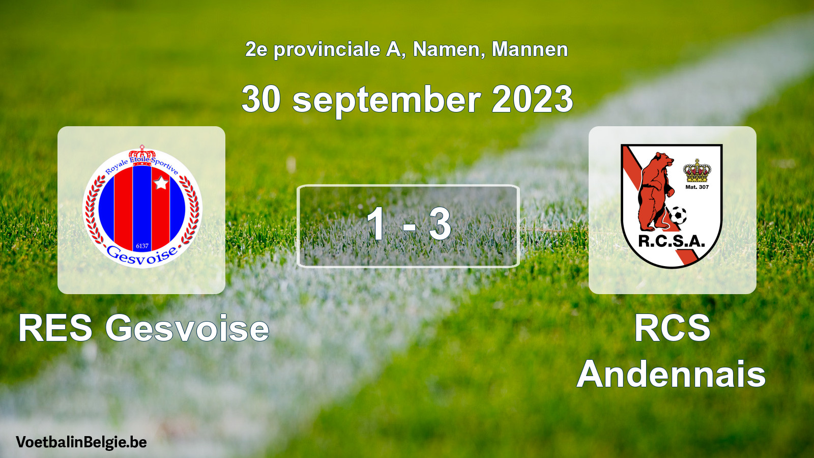 Gespeelde wedstrijd mannenvoetbal: RES Gesvoise - RCS Andennais 1 - 3 (30 september 2023)