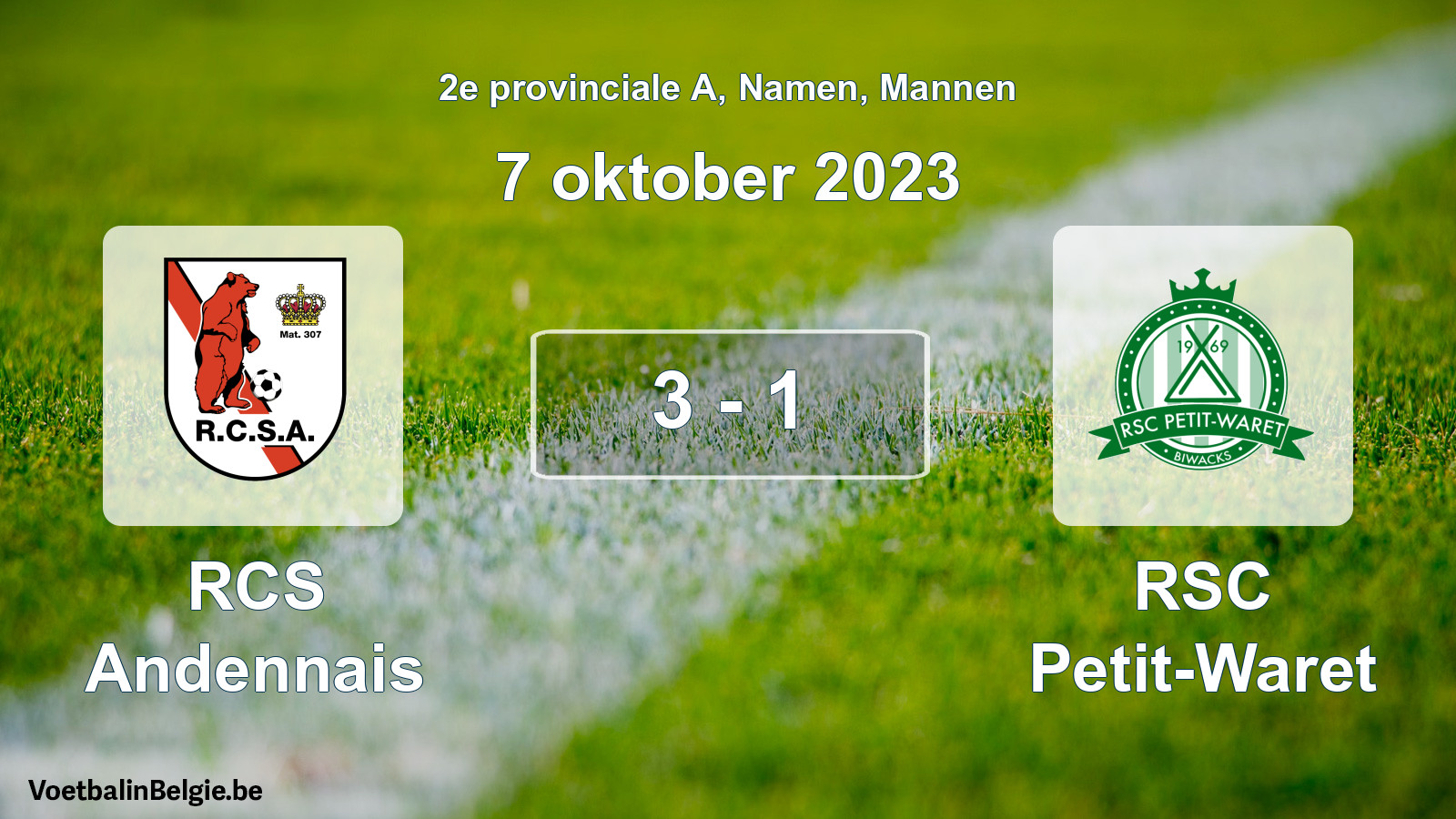 Gespeelde wedstrijd mannenvoetbal: RCS Andennais - RSC Petit-Waret 3 - 1 (7 oktober 2023)