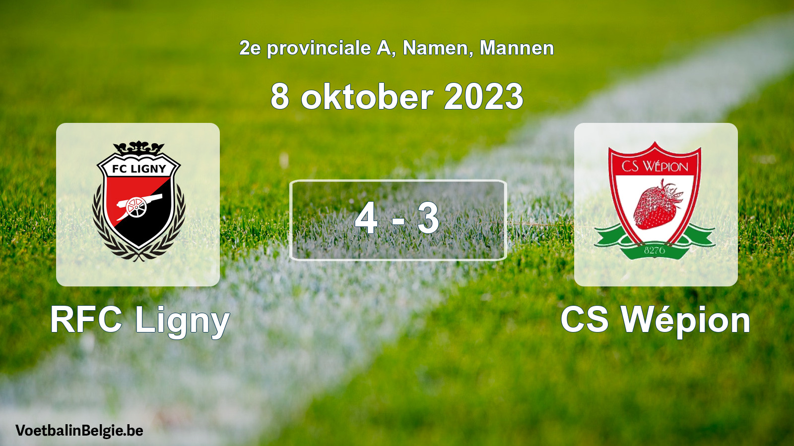 Gespeelde wedstrijd mannenvoetbal: RFC Ligny - CS Wépion 4 - 3 (8 oktober 2023)