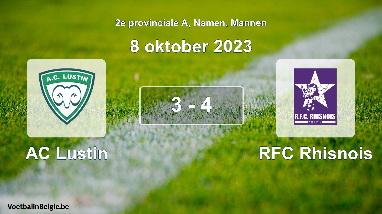 Gespeelde wedstrijd mannenvoetbal: AC Lustin - RFC Rhisnois 3 - 4 (8 oktober 2023)