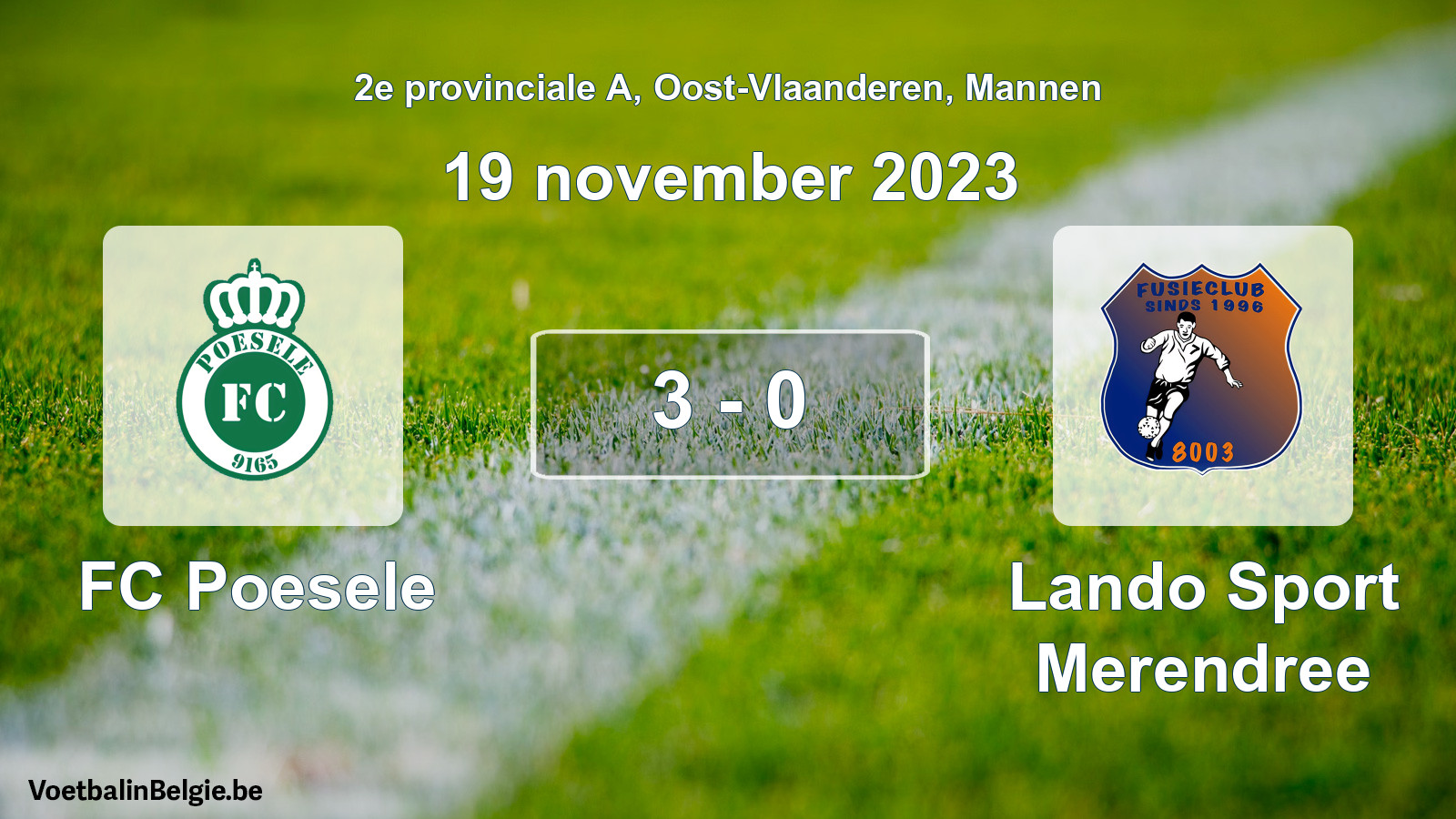 Gespeelde wedstrijd mannenvoetbal: FC Poesele - Lando Sport Merendree 3 - 0 (19 november 2023)