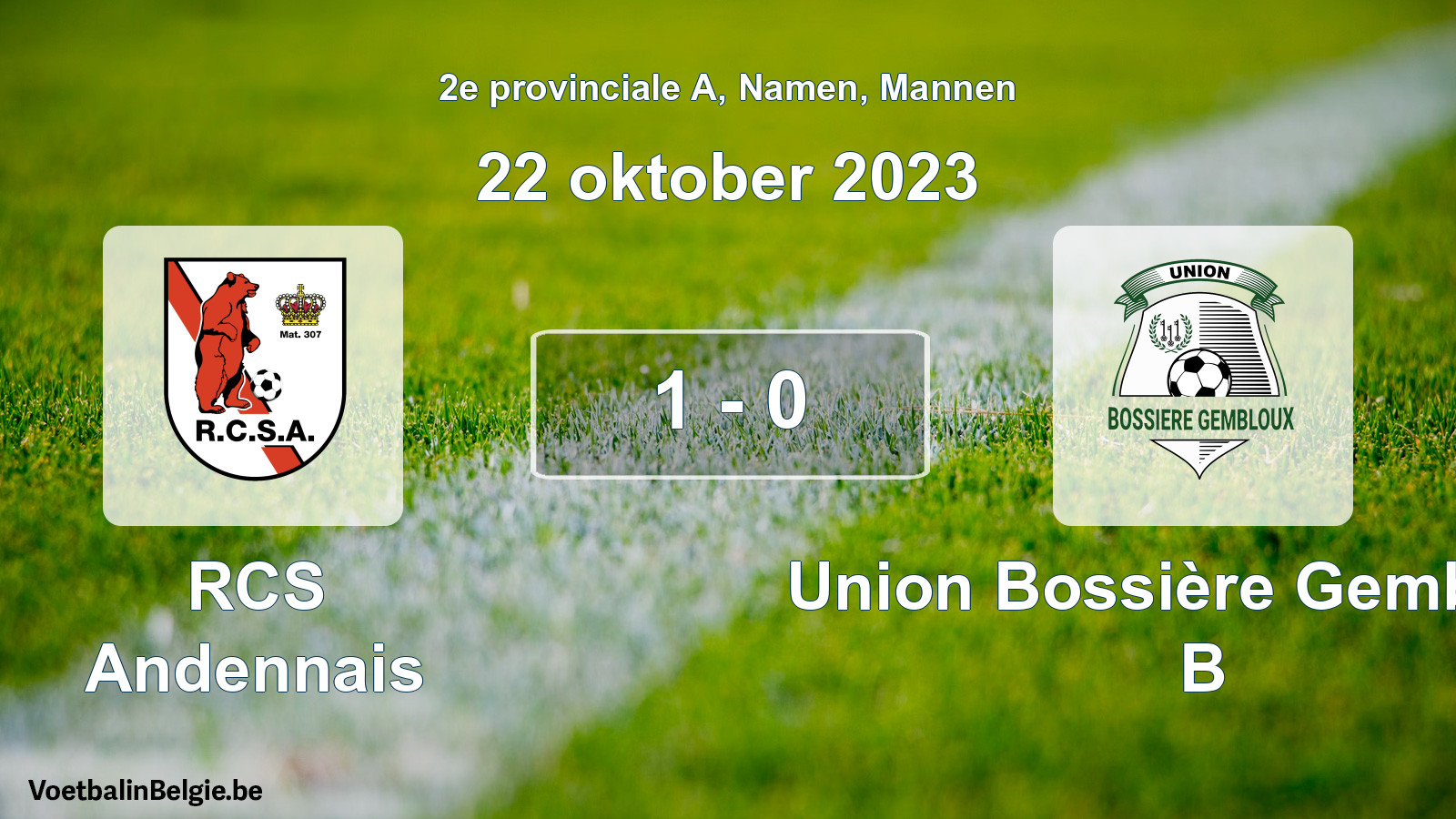 Gespeelde wedstrijd mannenvoetbal: RCS Andennais - Union Bossière Gembloux B 1 - 0 (22 oktober 2023)