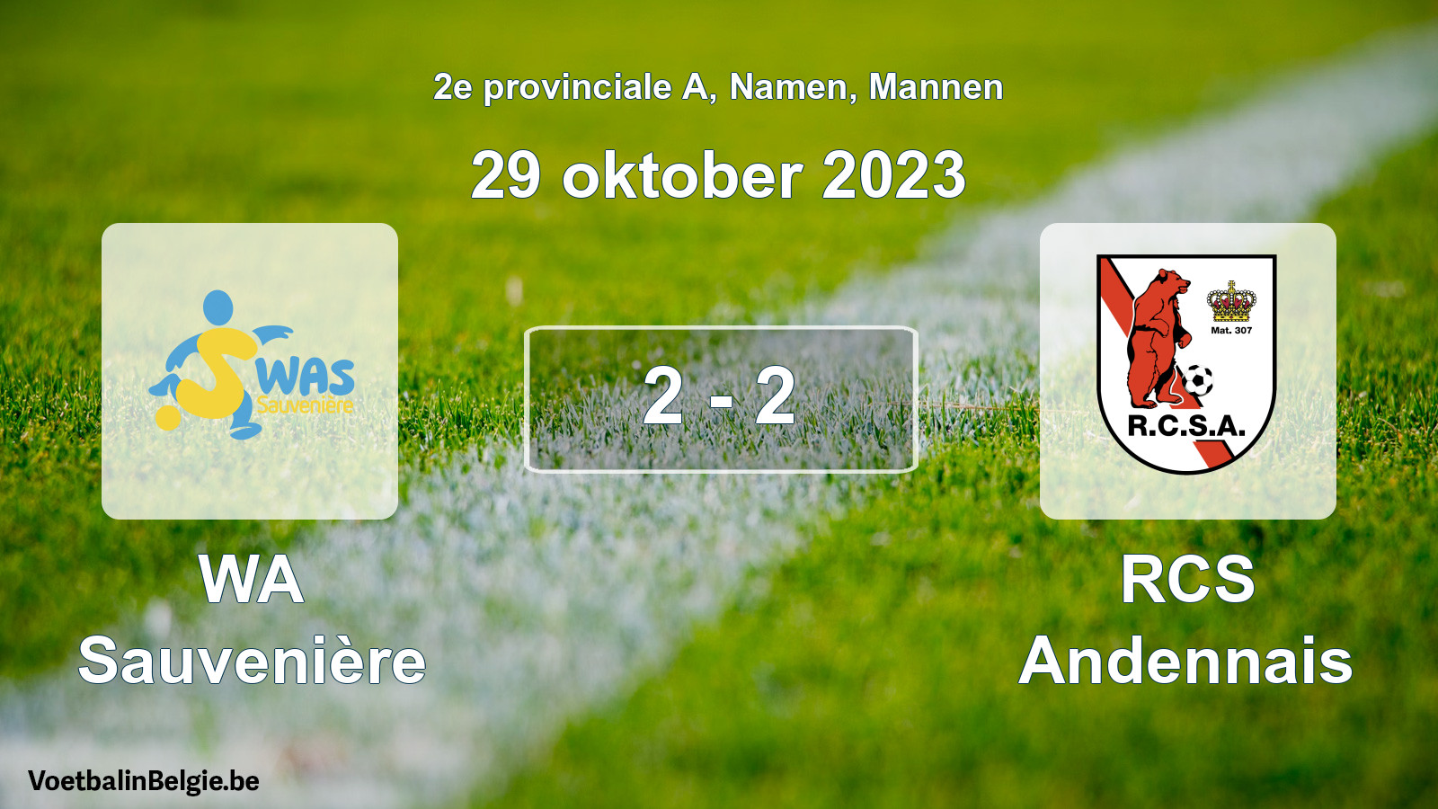 Gespeelde wedstrijd mannenvoetbal: WA Sauvenière - RCS Andennais 2 - 2 (29 oktober 2023)