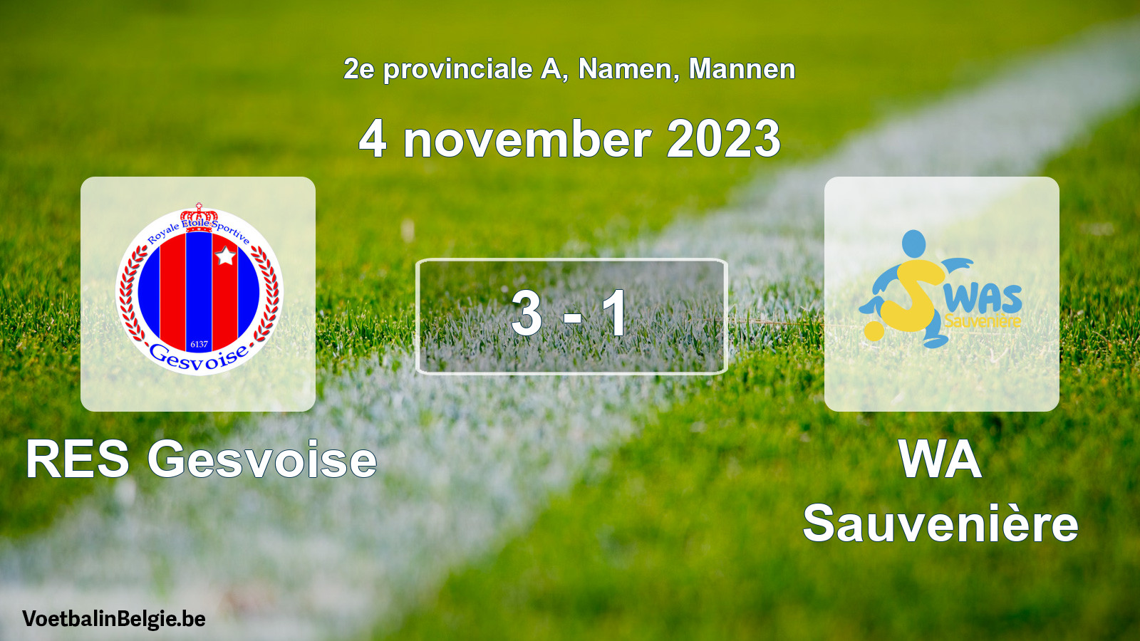 Gespeelde wedstrijd mannenvoetbal: RES Gesvoise - WA Sauvenière 3 - 1 (4 november 2023)