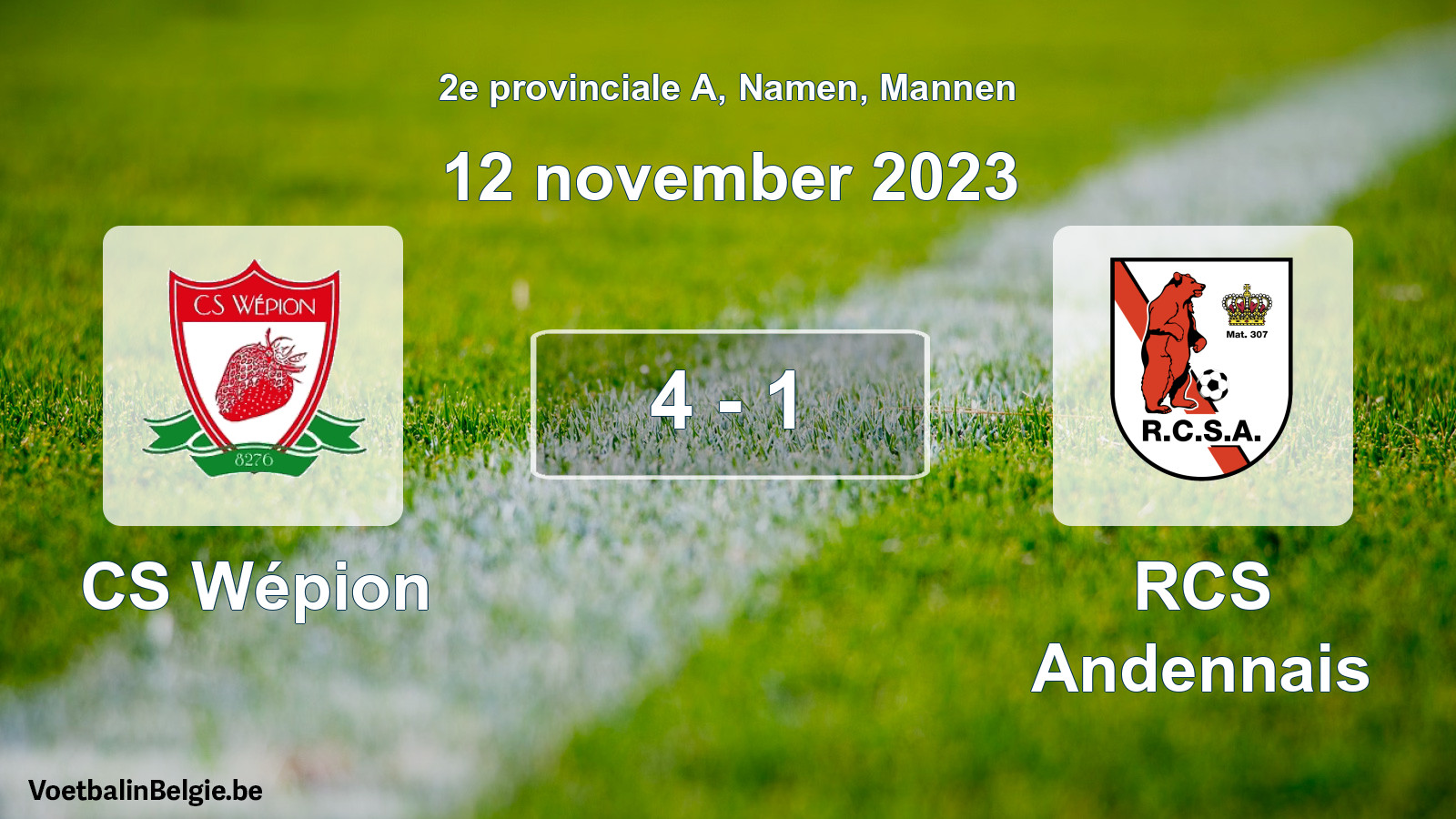 Played match men football: CS Wépion - RCS Andennais 4 - 1 (12 November 2023)