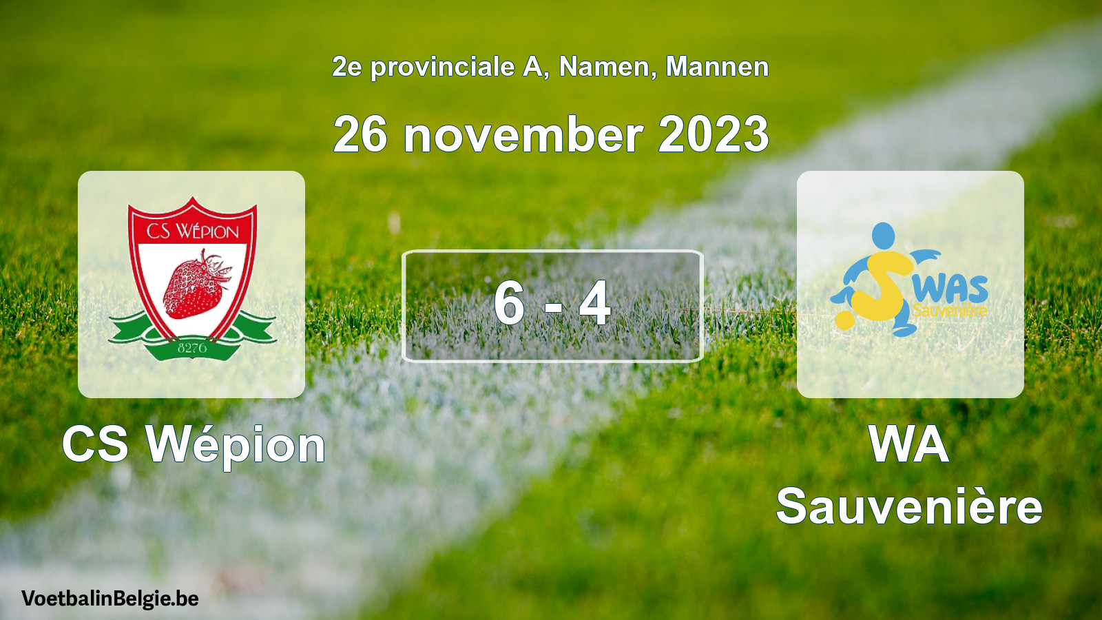 Gespeelde wedstrijd mannenvoetbal: CS Wépion - WA Sauvenière 6 - 4 (26 november 2023)
