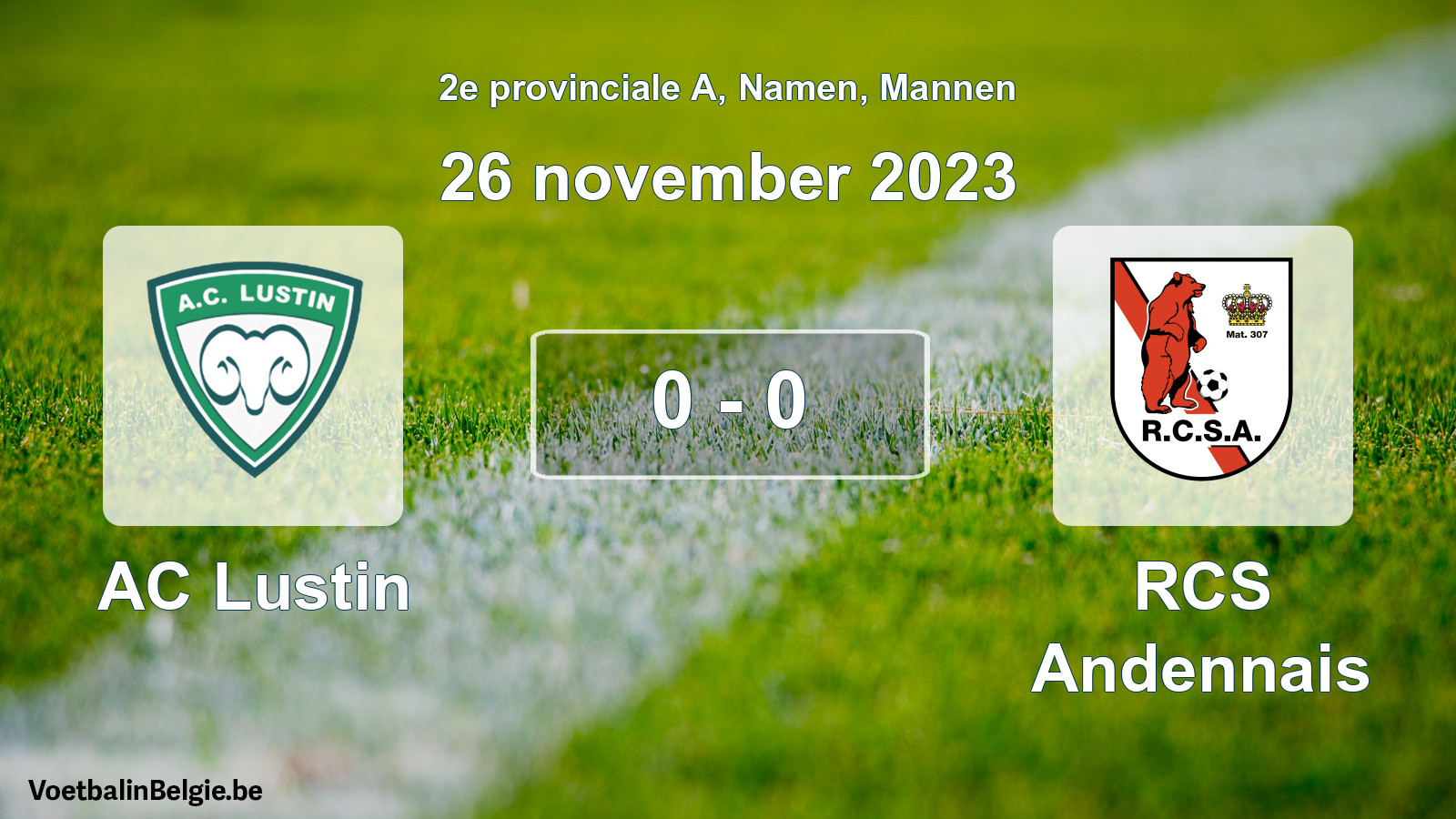 Gespeelde wedstrijd mannenvoetbal: AC Lustin - RCS Andennais 0 - 0 (26 november 2023)
