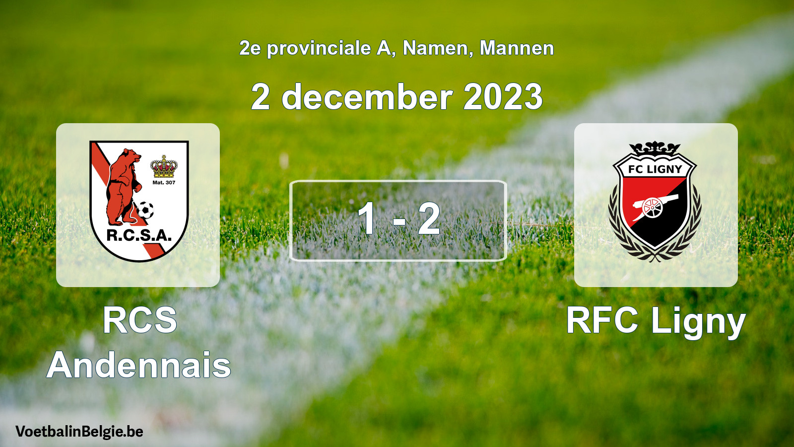 Gespeelde wedstrijd mannenvoetbal: RCS Andennais - RFC Ligny 1 - 2 (2 december 2023)
