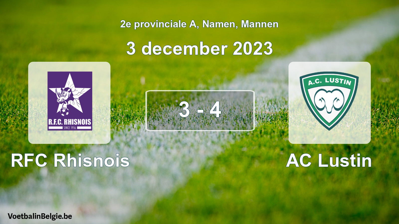 Gespeelde wedstrijd mannenvoetbal: RFC Rhisnois - AC Lustin 3 - 4 (3 december 2023)