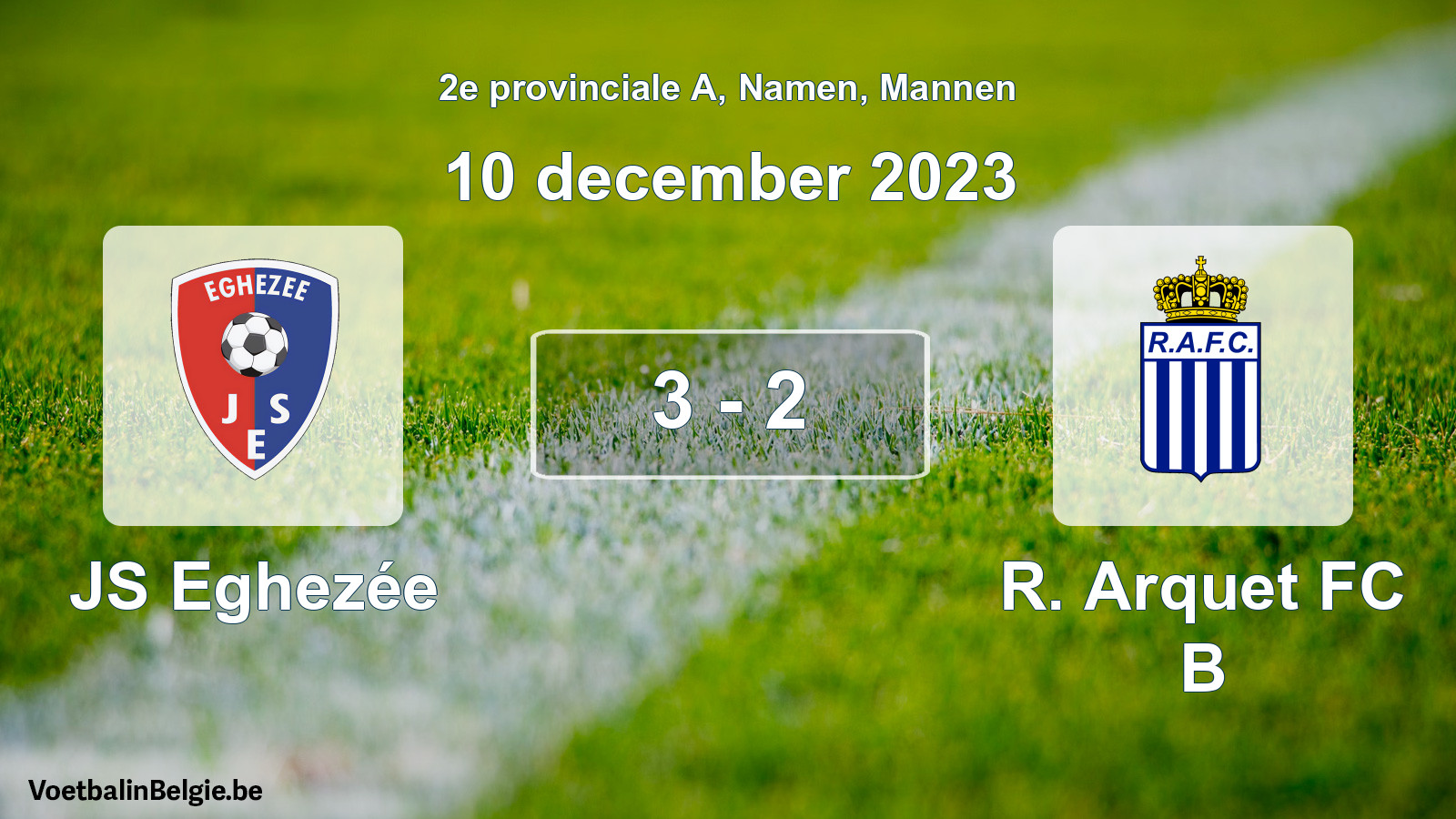 Gespeelde wedstrijd mannenvoetbal: JS Eghezée - R. Arquet FC B 3 - 2 (10 december 2023)