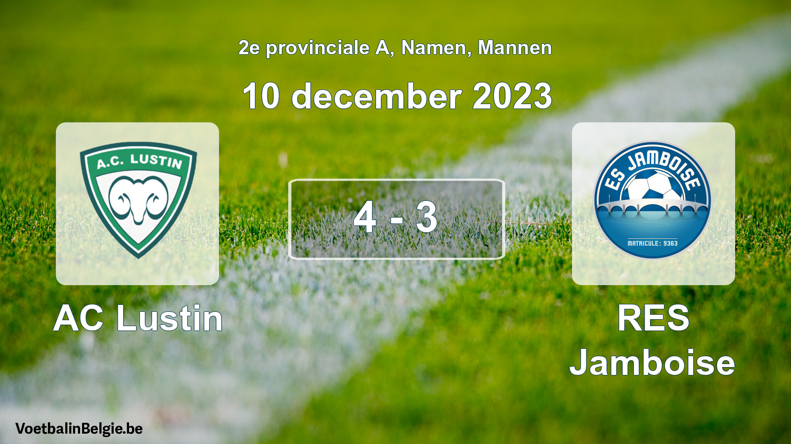 Gespeelde wedstrijd mannenvoetbal: AC Lustin - RES Jamboise 4 - 3 (10 december 2023)