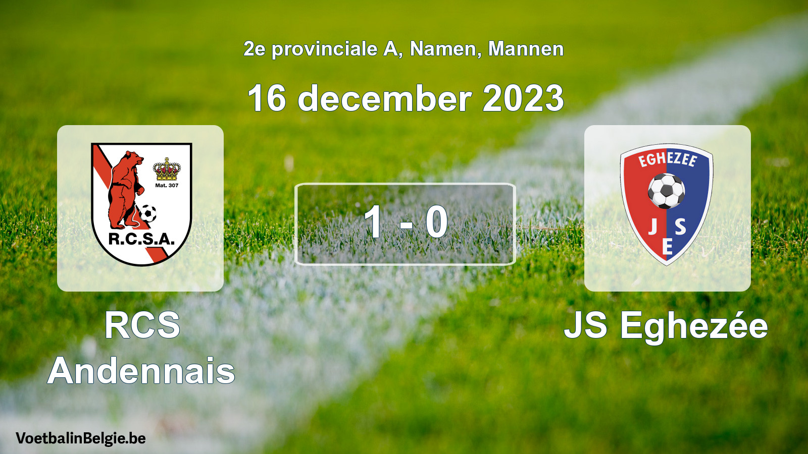 Gespeelde wedstrijd mannenvoetbal: RCS Andennais - JS Eghezée 1 - 0 (16 december 2023)
