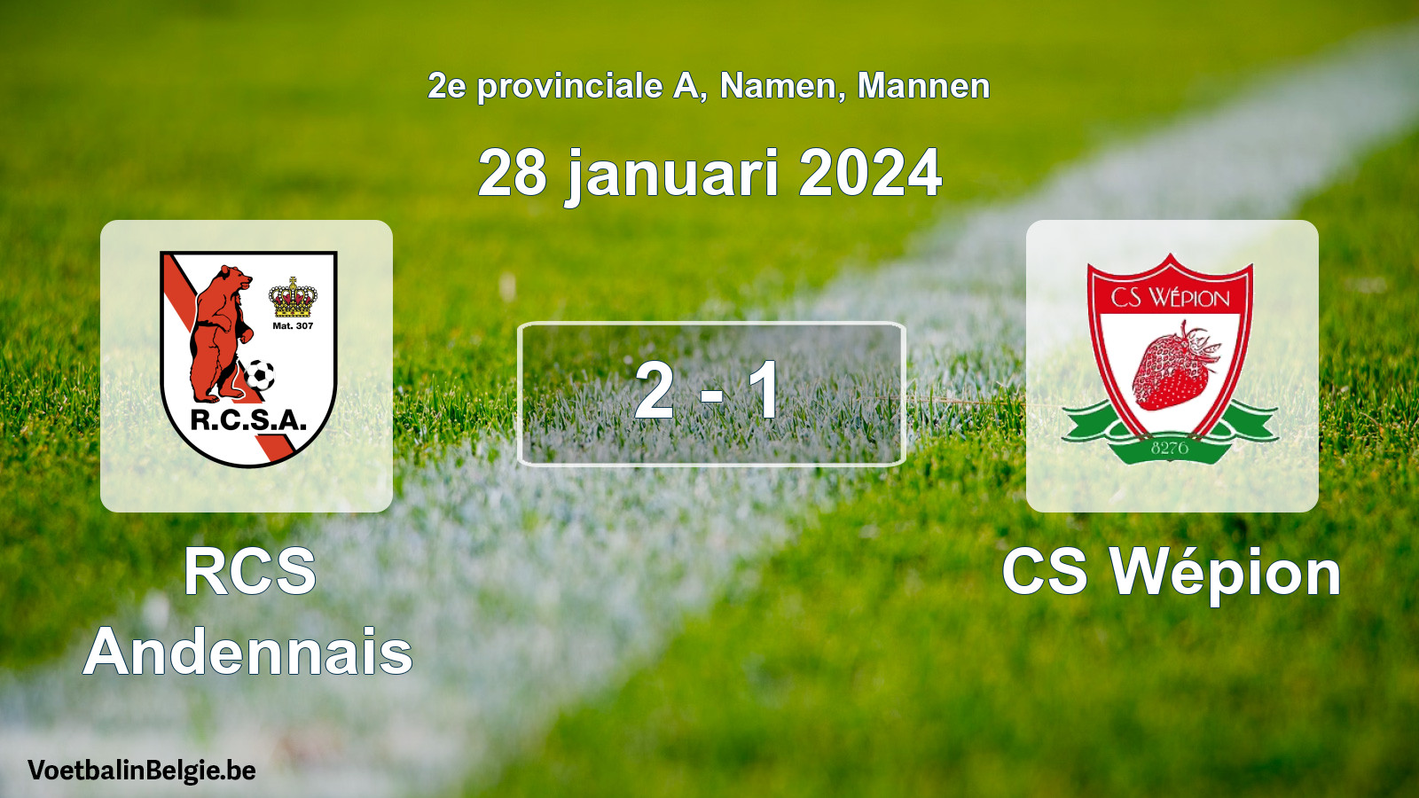 Gespeelde wedstrijd mannenvoetbal: RCS Andennais - CS Wépion 2 - 1 (28 januari 2024)