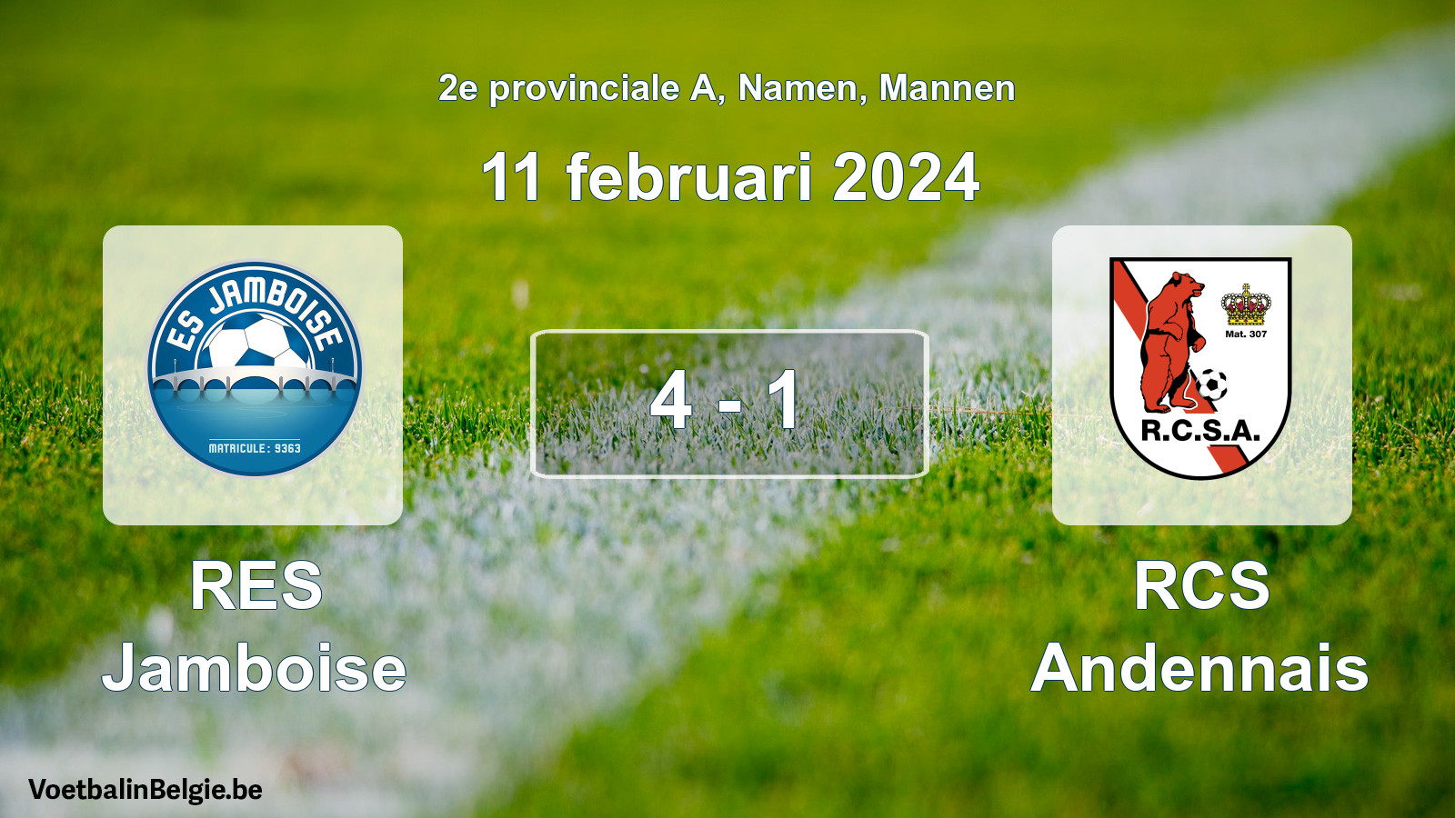 Match joué football hommes: RES Jamboise - RCS Andennais 4 - 1 (11 février 2024)