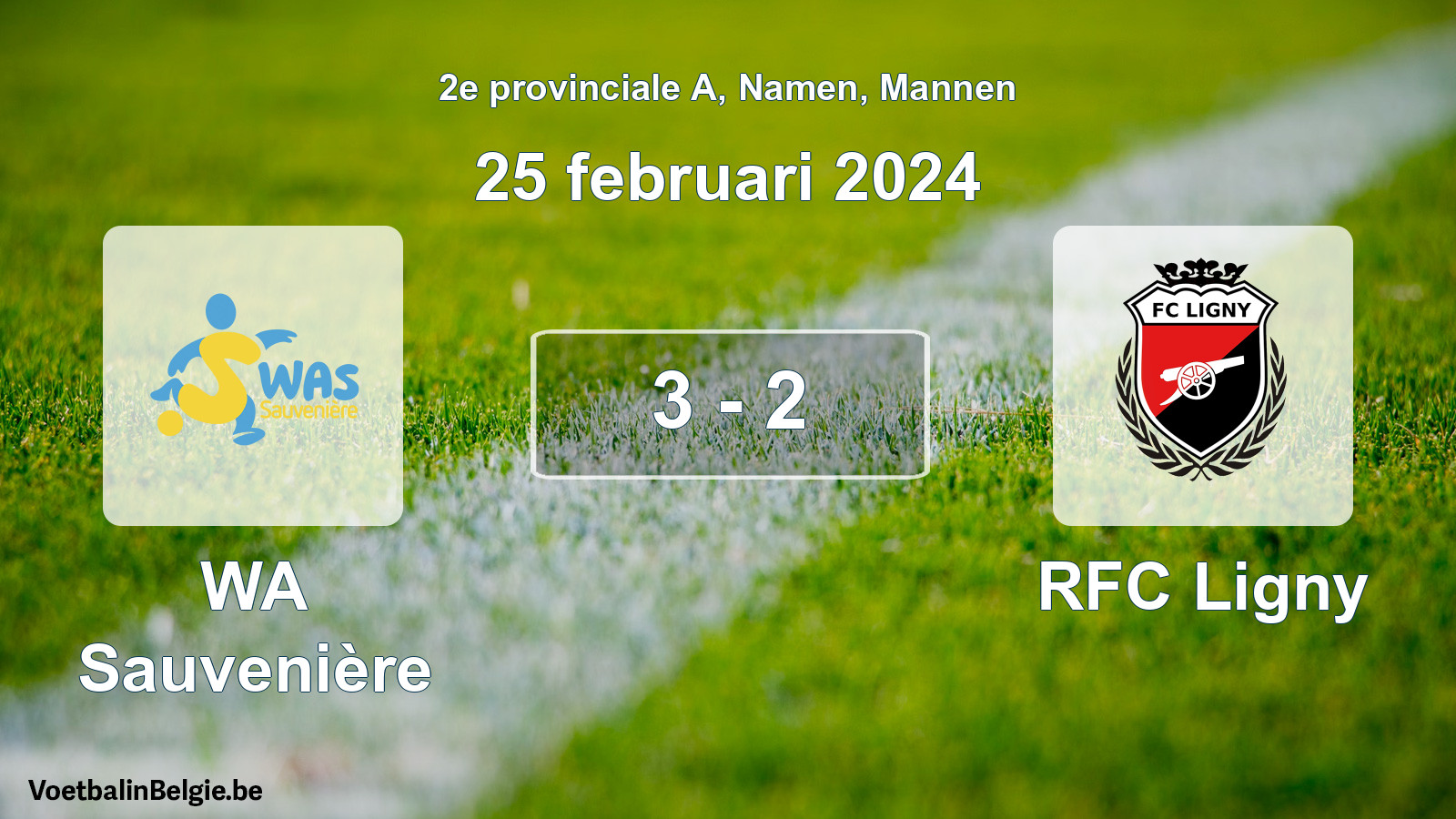 Gespeelde wedstrijd mannenvoetbal: WA Sauvenière - RFC Ligny 3 - 2 (25 februari 2024)