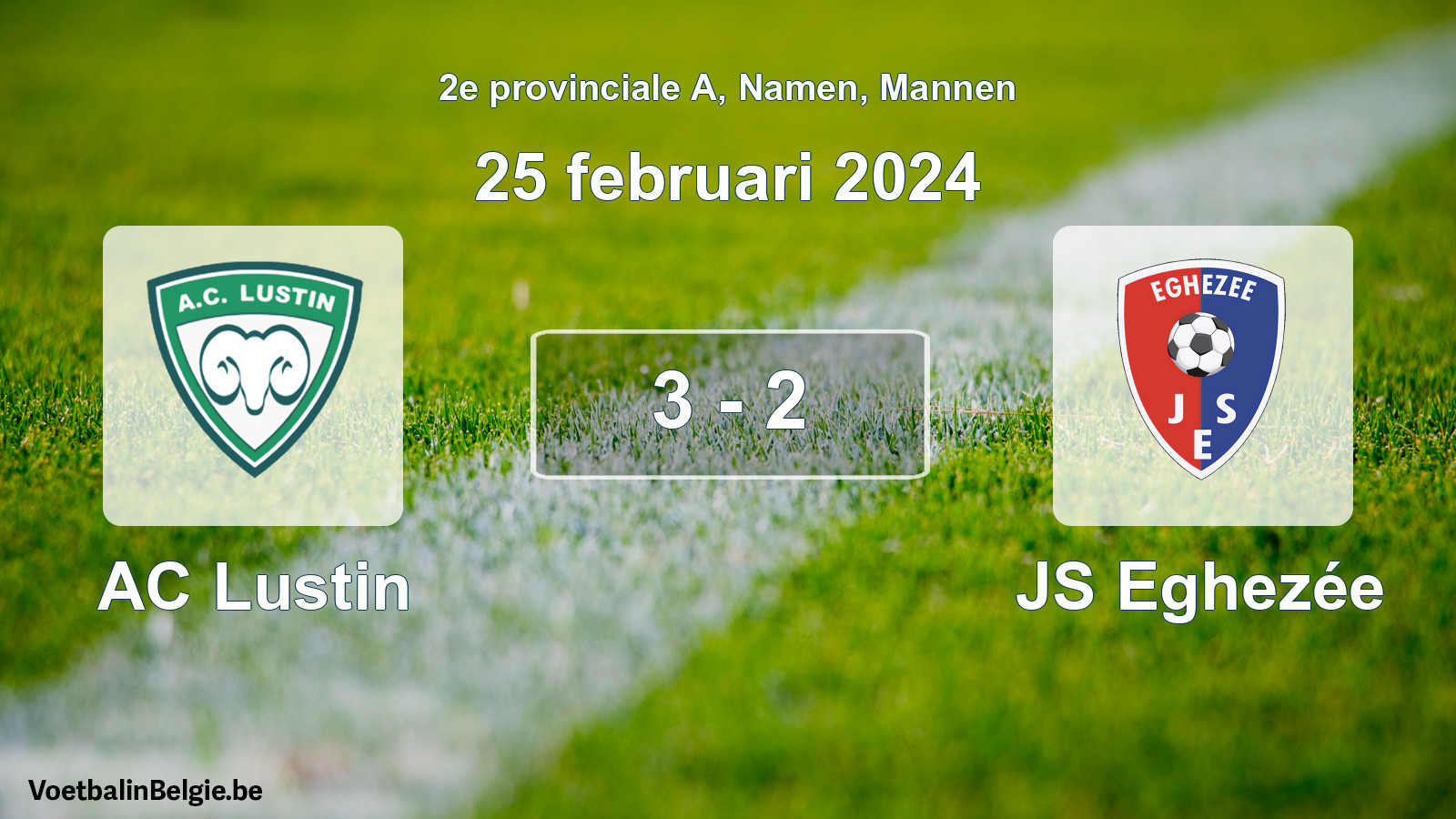 Gespeelde wedstrijd mannenvoetbal: AC Lustin - JS Eghezée 3 - 2 (25 februari 2024)