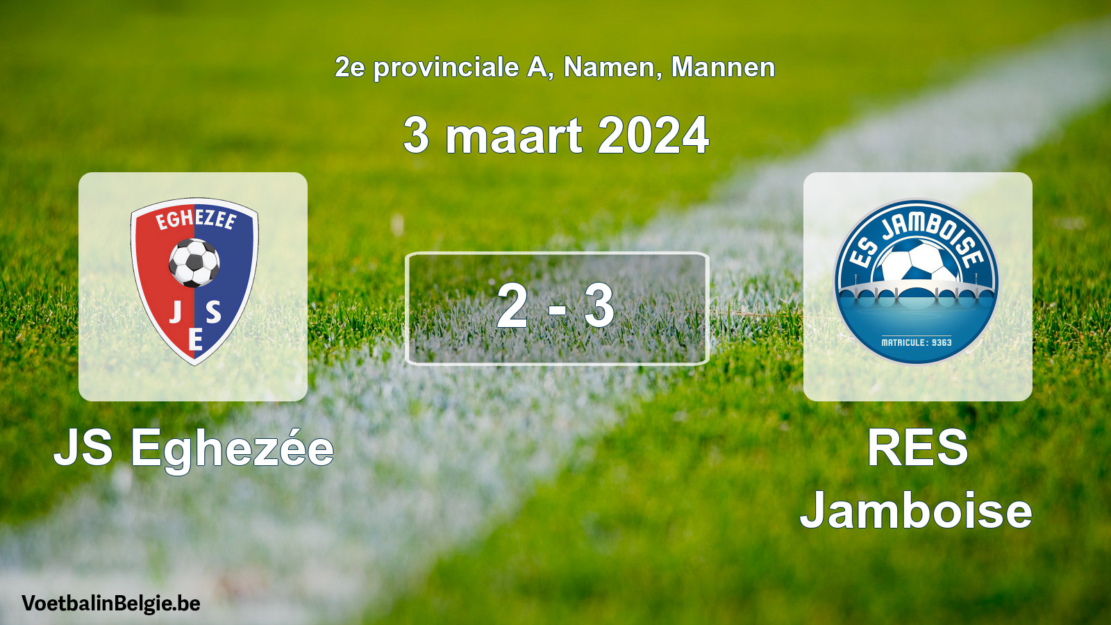 Gespeelde wedstrijd mannenvoetbal: JS Eghezée - RES Jamboise 2 - 3 (3 maart 2024)