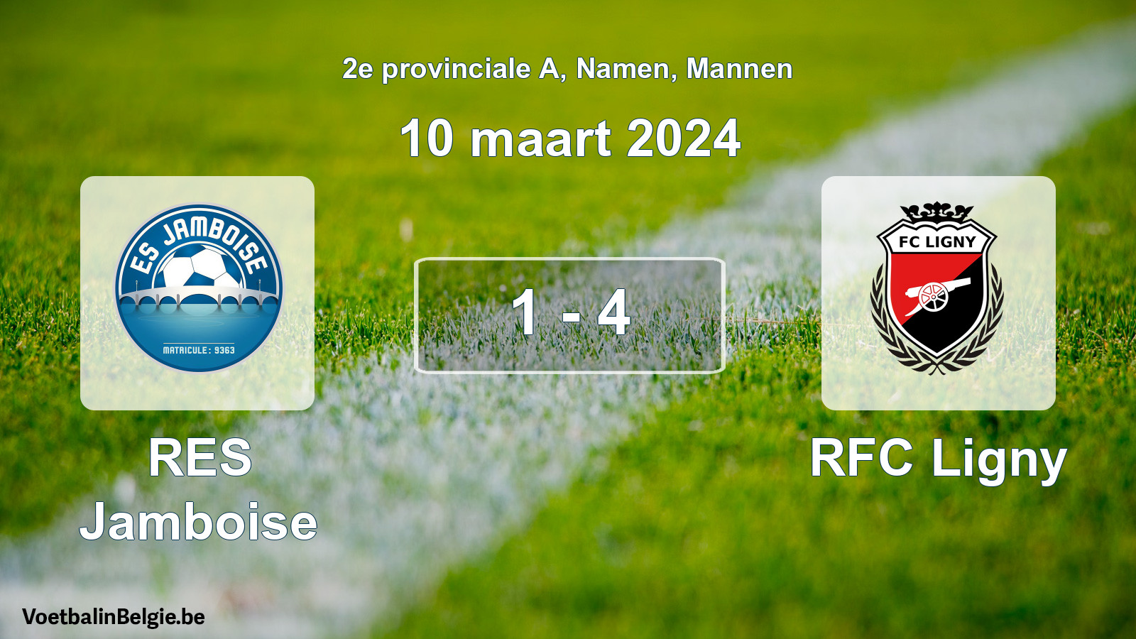 Gespeelde wedstrijd mannenvoetbal: RES Jamboise - RFC Ligny 1 - 4 (10 maart 2024)