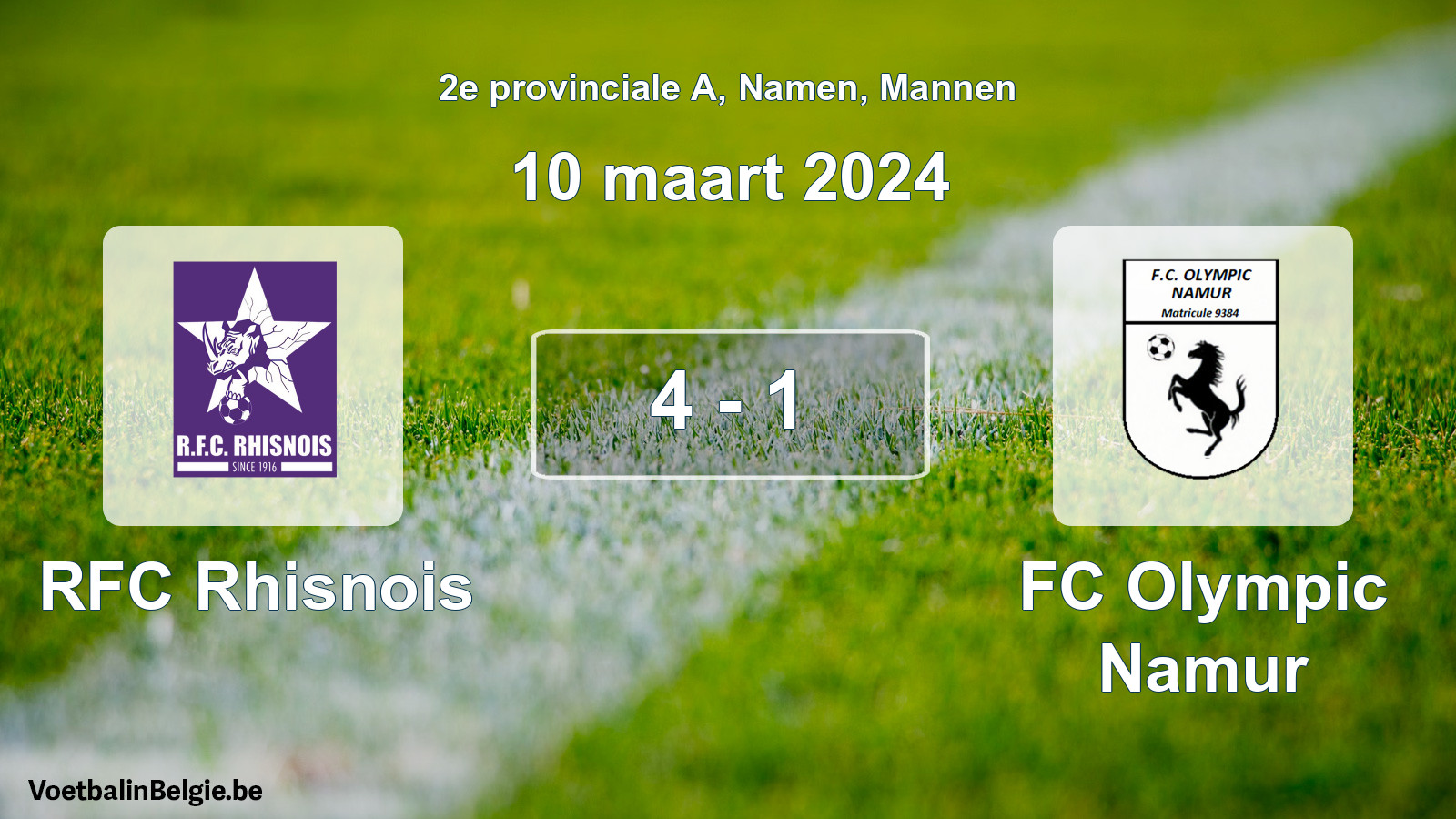 Gespeelde wedstrijd mannenvoetbal: RFC Rhisnois - FC Olympic Namur 4 - 1 (10 maart 2024)