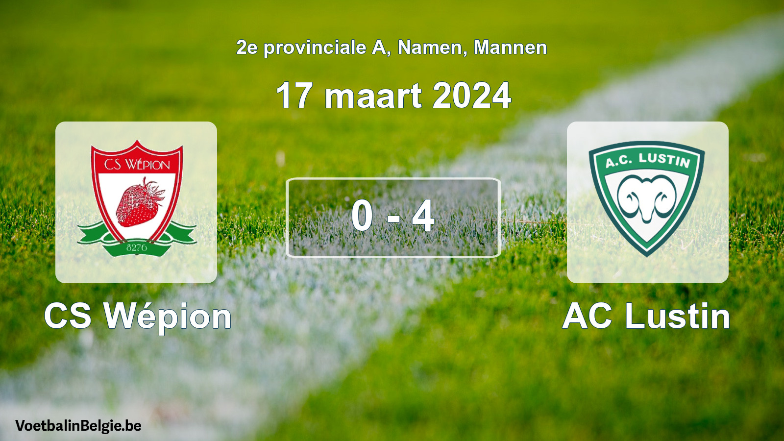 Gespeelde wedstrijd mannenvoetbal: CS Wépion - AC Lustin 0 - 4 (17 maart 2024)