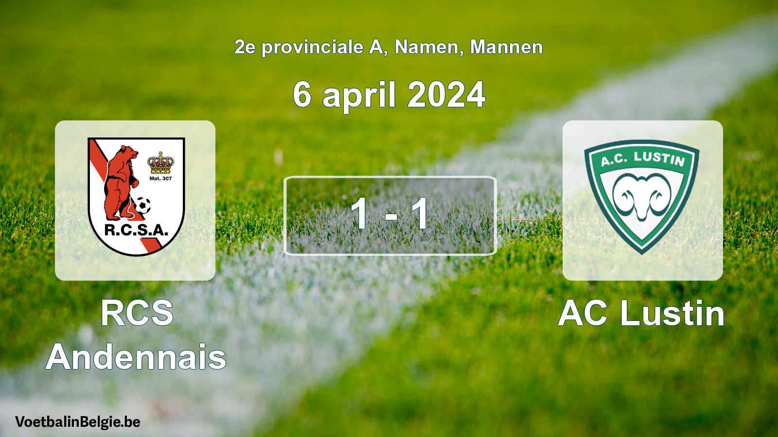 Gespeelde wedstrijd mannenvoetbal: RCS Andennais - AC Lustin 1 - 1 (6 april 2024)