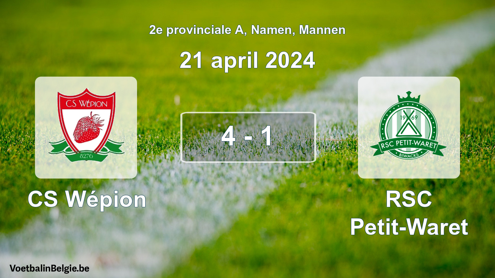 Gespeelde wedstrijd mannenvoetbal: CS Wépion - RSC Petit-Waret 4 - 1 (21 april 2024)
